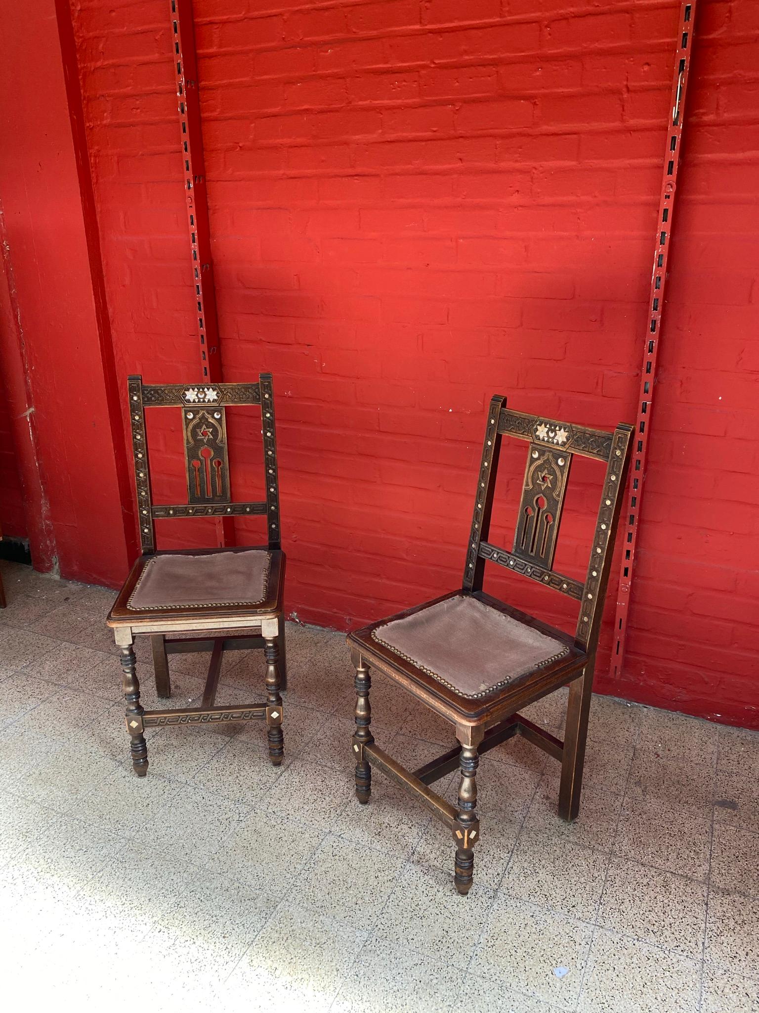 Set of 6 Oriental-Style Chairs in Carved Wood, with Mother-of-Pearl Inlay, 1880 5