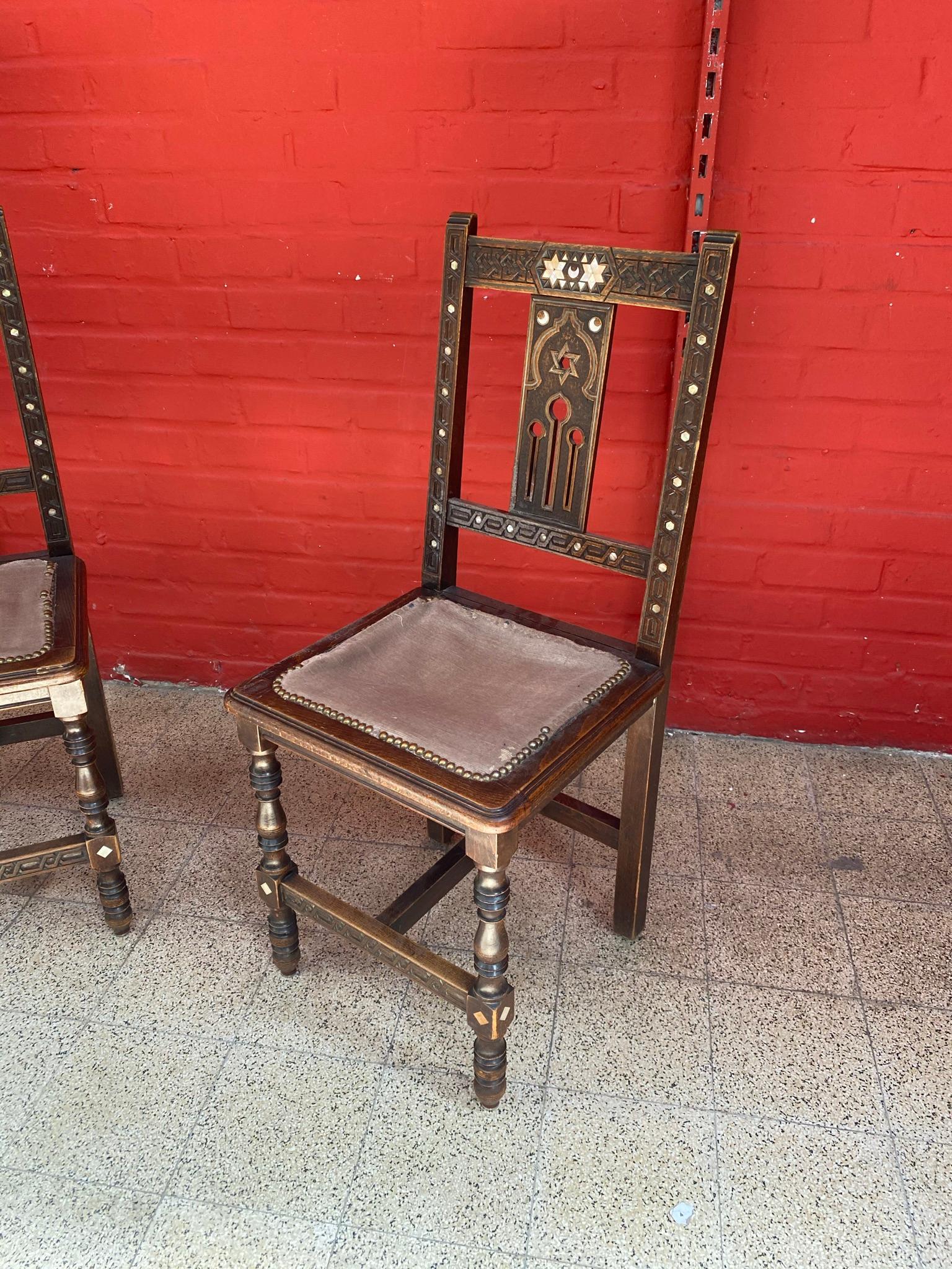 Set of 6 Oriental-Style Chairs in Carved Wood, with Mother-of-Pearl Inlay, 1880 6