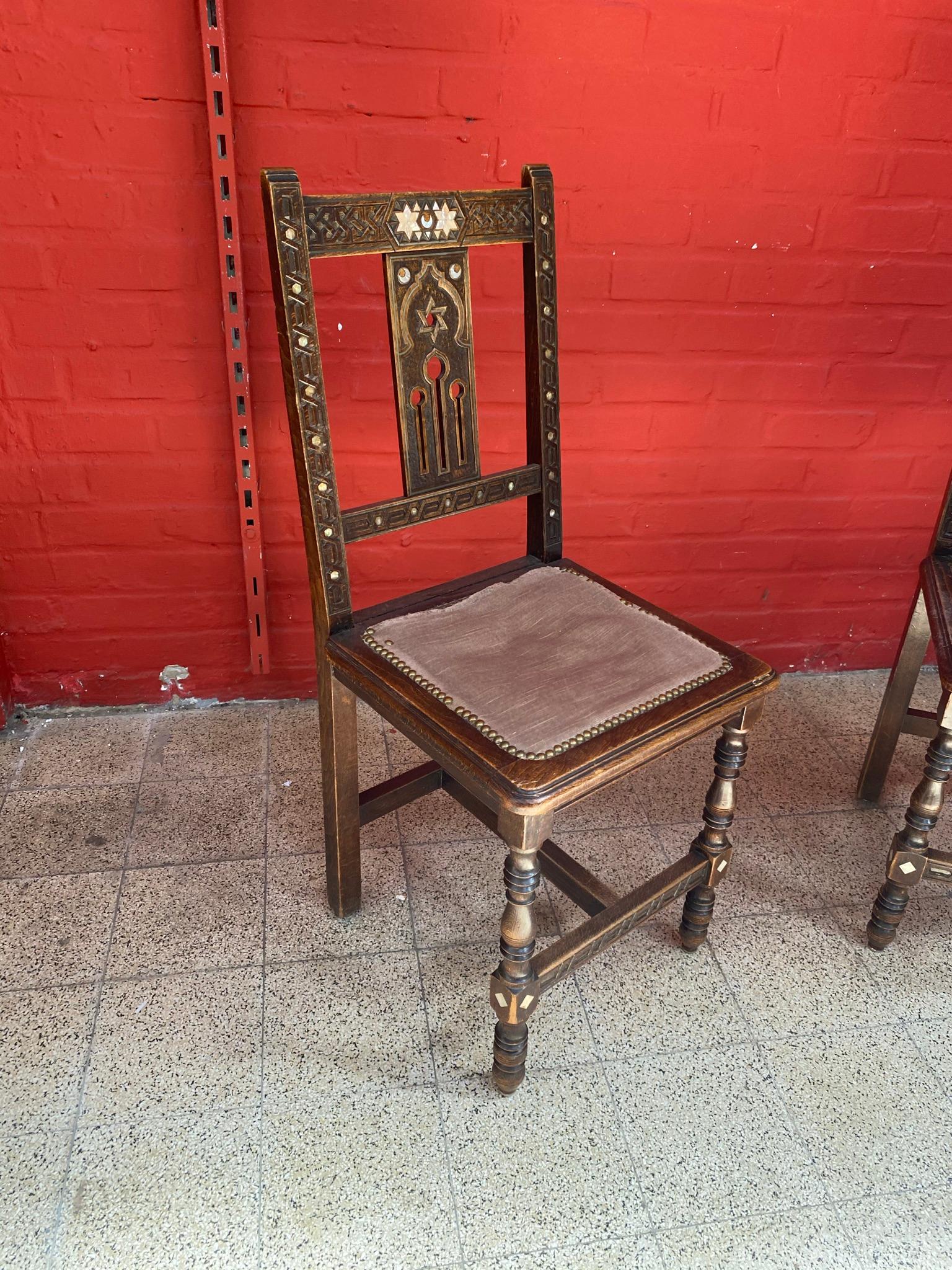 Set of 6 Oriental-Style Chairs in Carved Wood, with Mother-of-Pearl Inlay, 1880 8