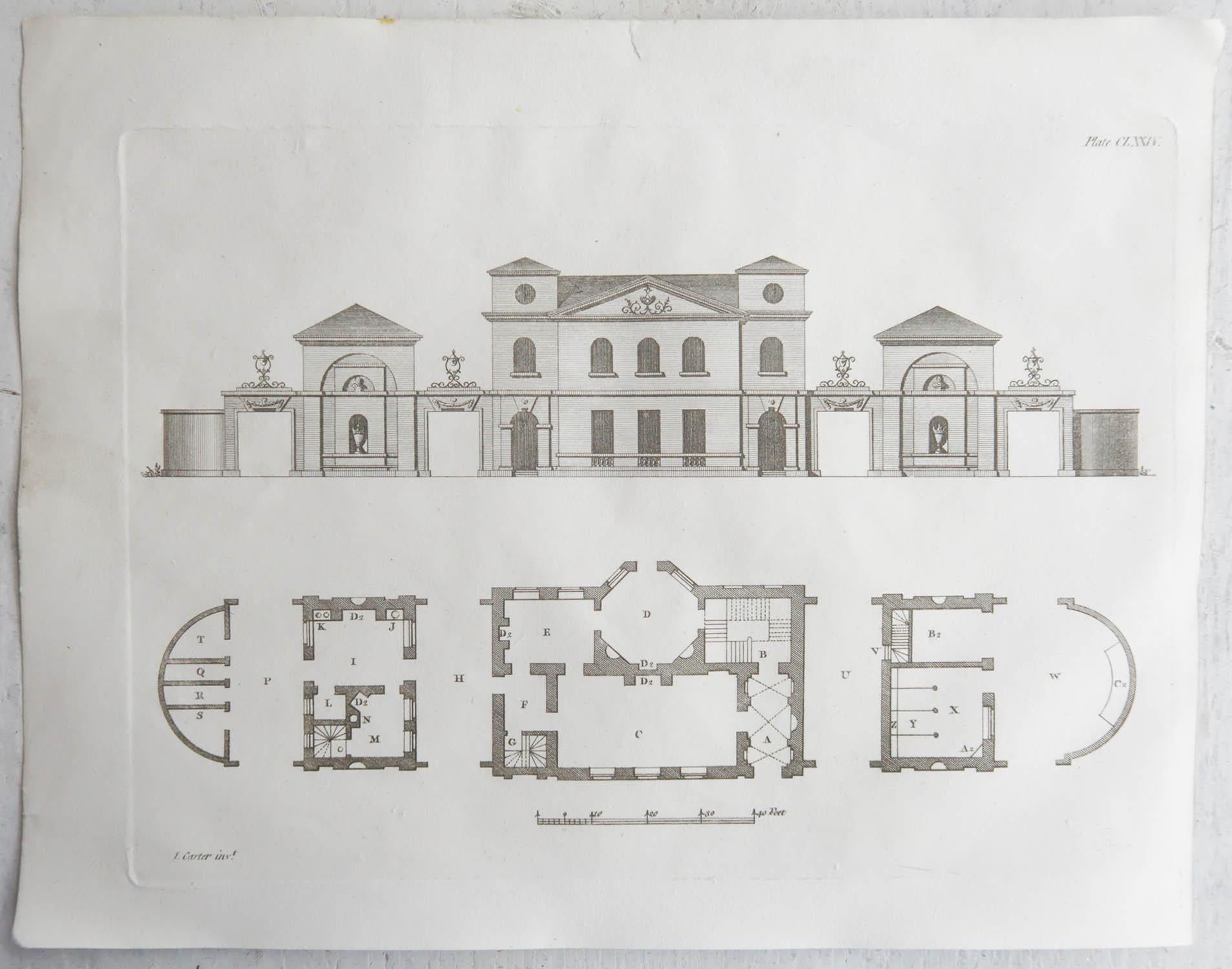 Palladien Ensemble de 6 estampes architecturales originales et anciennes d'après L.Carter. C. 1813 en vente