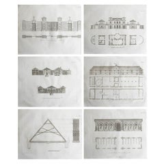 Ensemble de 6 estampes architecturales originales et anciennes d'après L.Carter. C. 1813