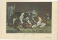 Set of 6 Original Antique Cat Prints made after paintings, circa 1898