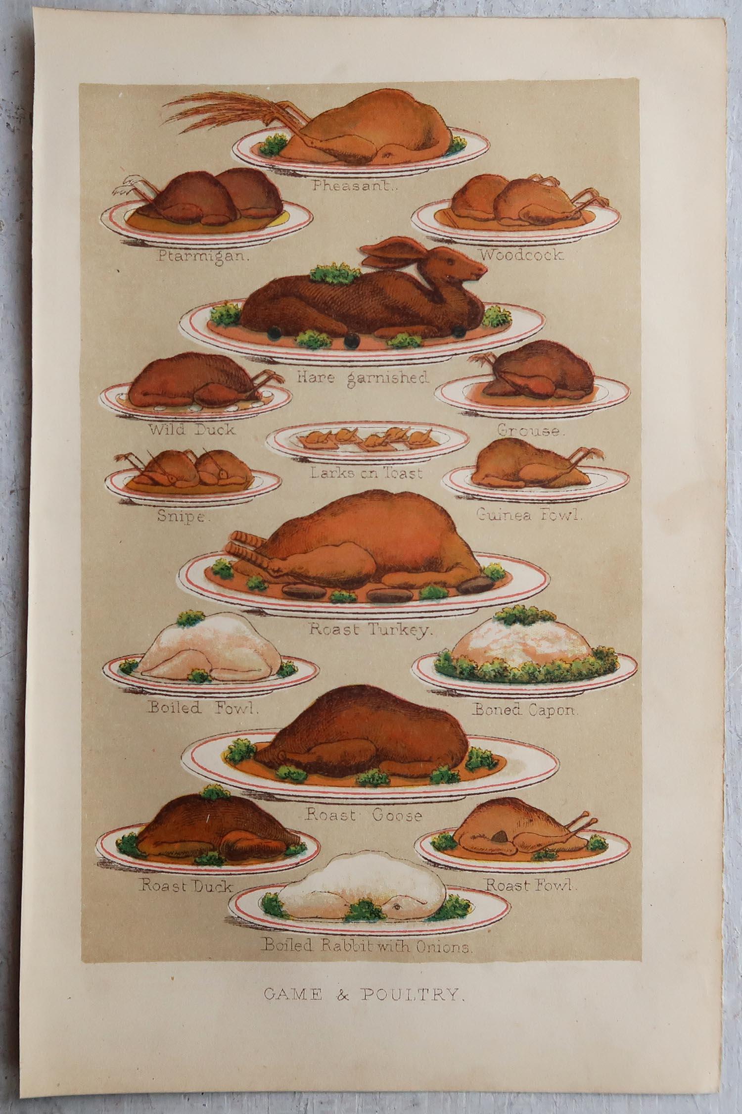 Late 19th Century Set of 6 Original Antique Food Related / Cookery Prints. C.1890
