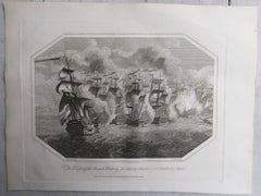 Set of 6 Original Antique Marine Prints-Famous Sea Battles. Dated 1803