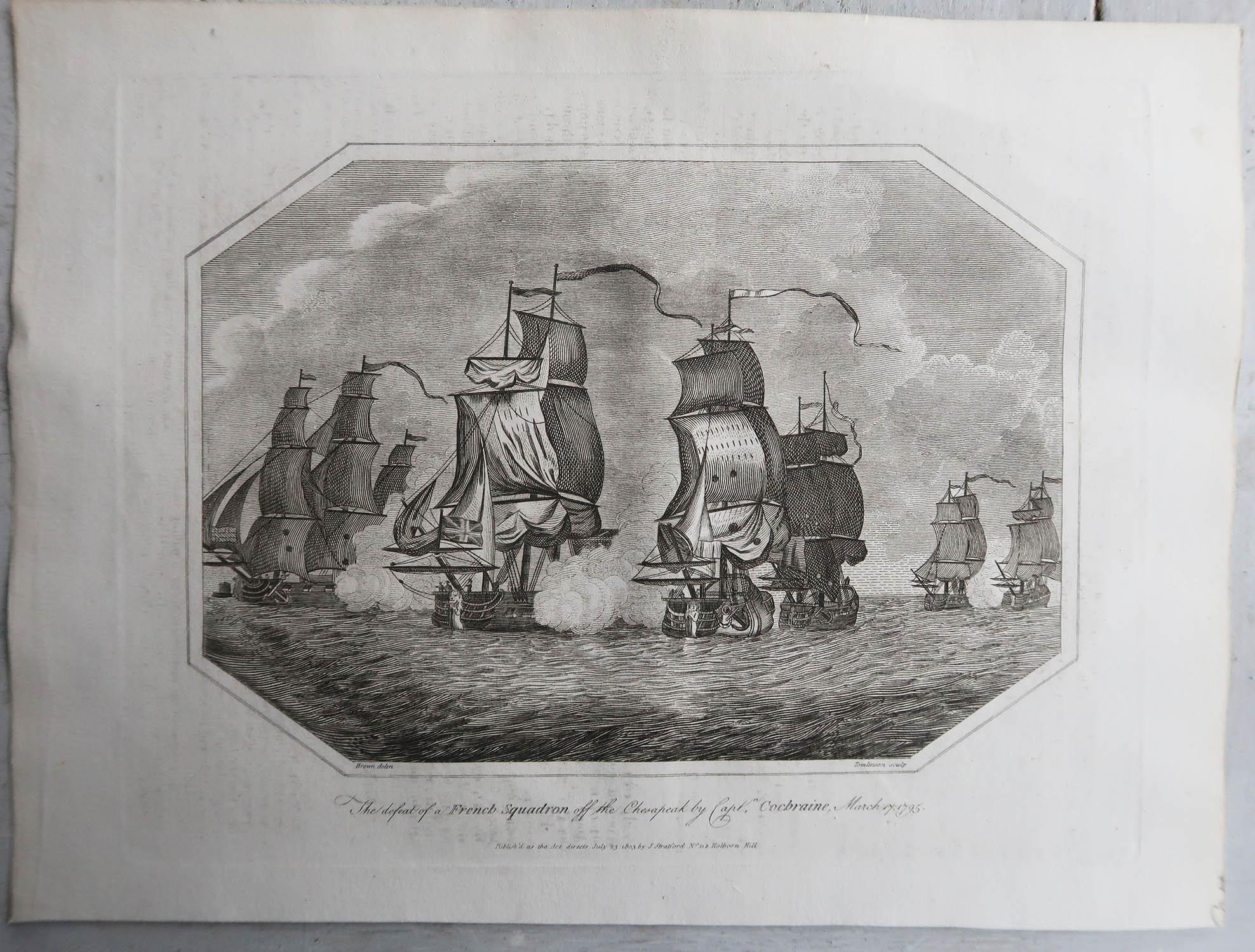 Georgian Set of 6 Original Antique Marine Prints-Famous Sea Battles. Dated 1803 For Sale