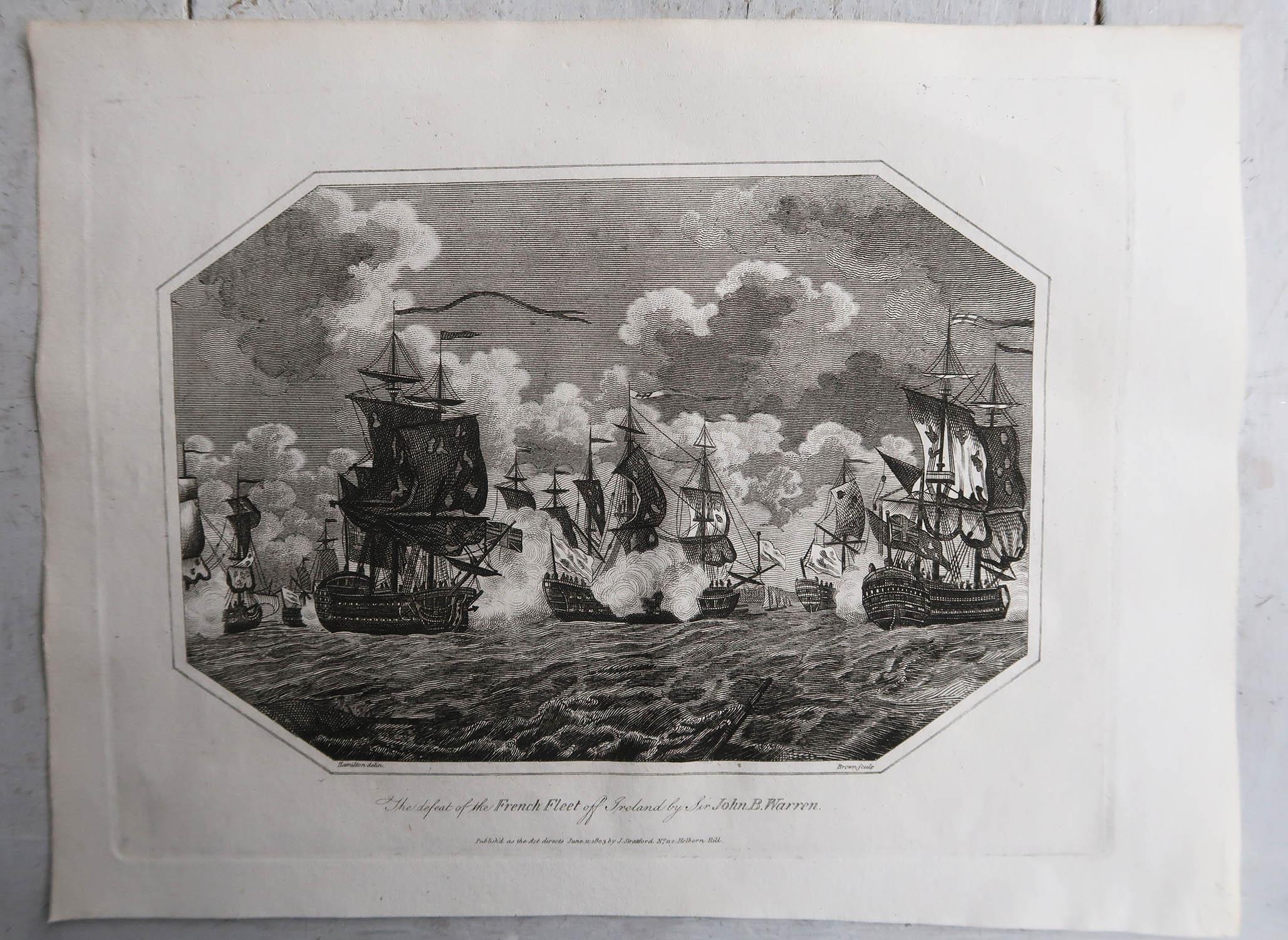 Set of 6 Original Antique Marine Prints-Famous Sea Battles. Dated 1803 In Good Condition For Sale In St Annes, Lancashire