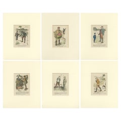 Set of 6 Original Antique Prints of Golf Scenes