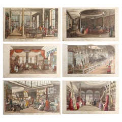 Set of 6 Original Antique Prints of London Shop Interiors, Dated 1809