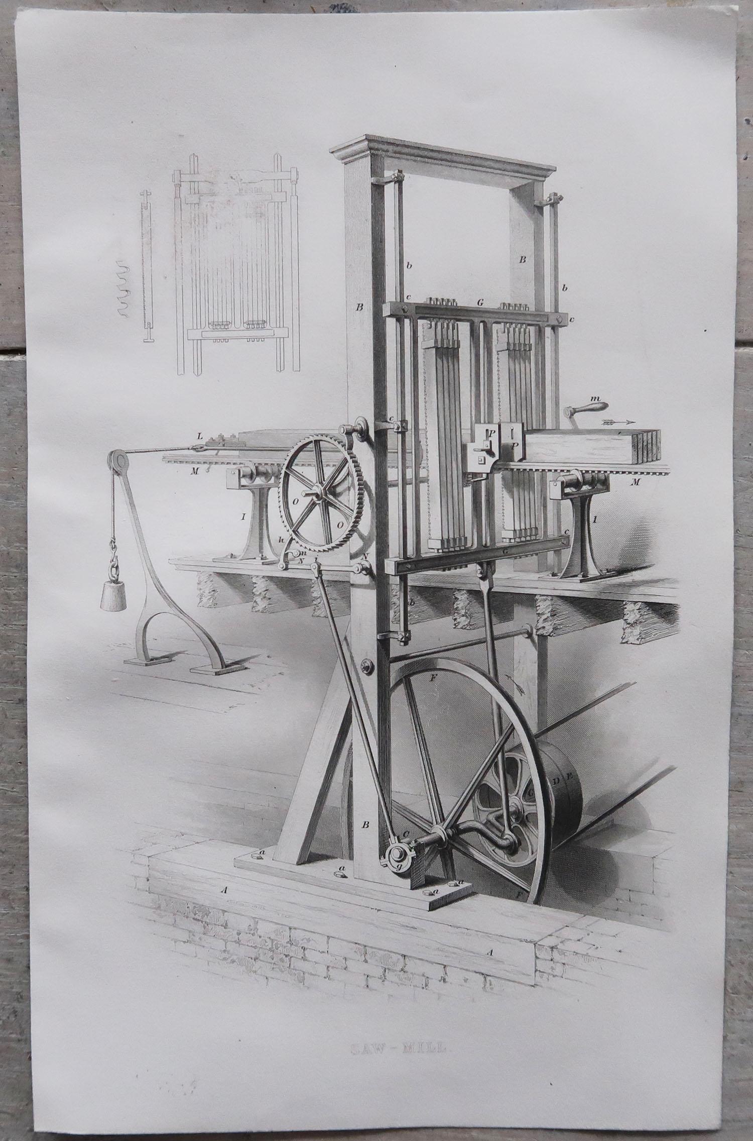 Mid-19th Century Set of 6 Original Antique Technical Prints, Engines / Machines, C.1850 For Sale