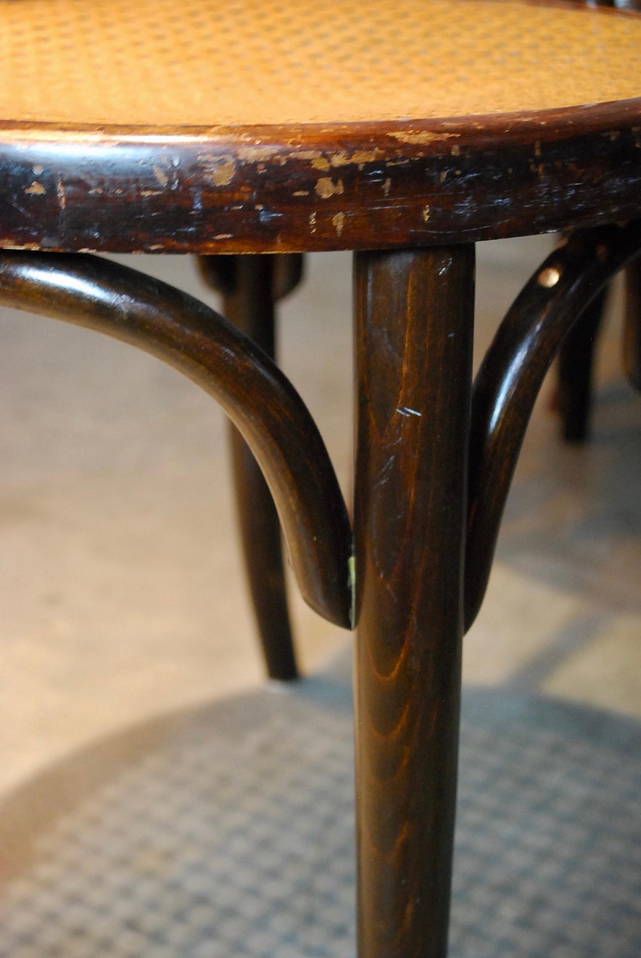 Recently acquired from a private collection, set of six solid Bentwood chairs showing tags by JJ kohn & Mundus ... 
It would appear that 2 of the chairs were recanned years ago. 

In 1849 Jacob Kohn and his son, Josef, of Vienna (Wien), Austria,