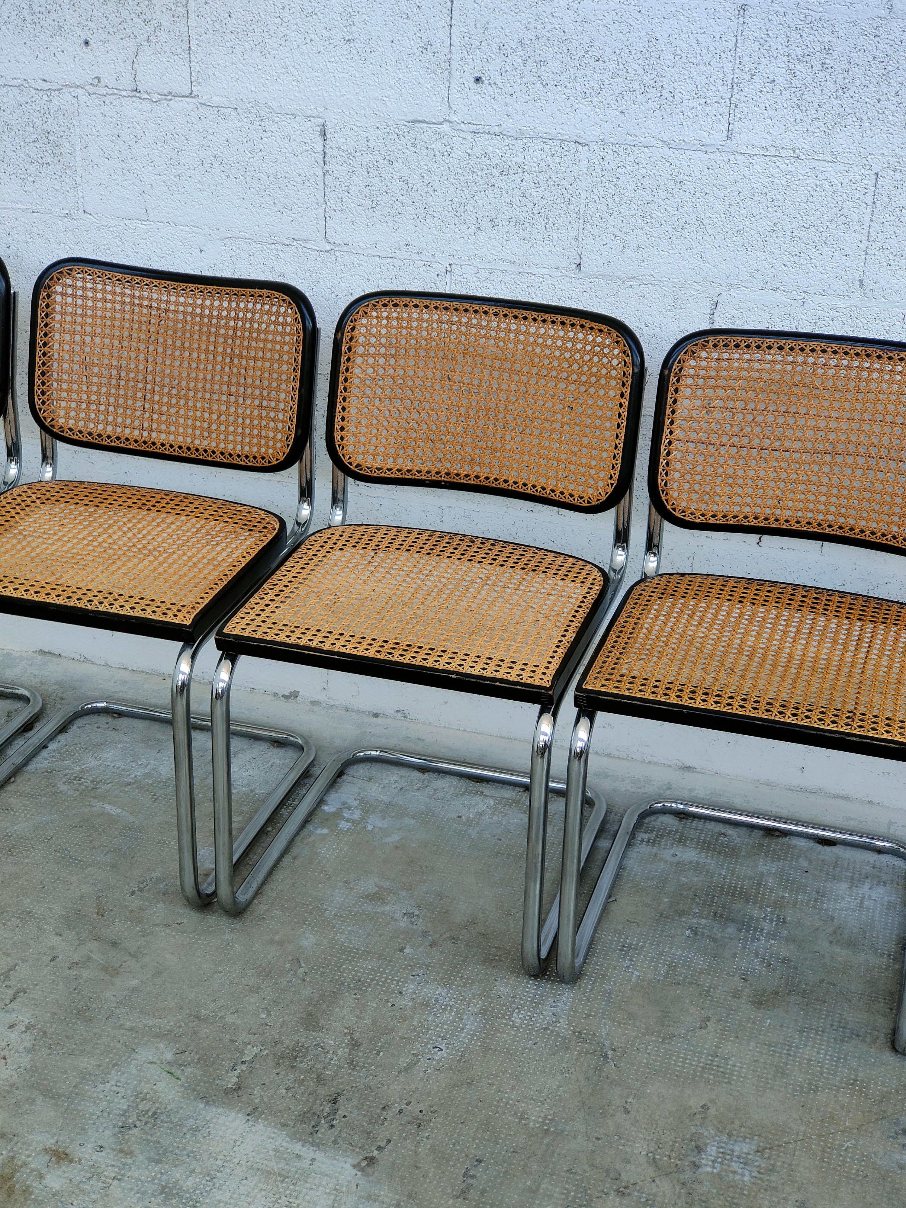 Mid-Century Modern Set of 6 Original Cesca Chairs, by Marcel Breuer for Gavina, Italy