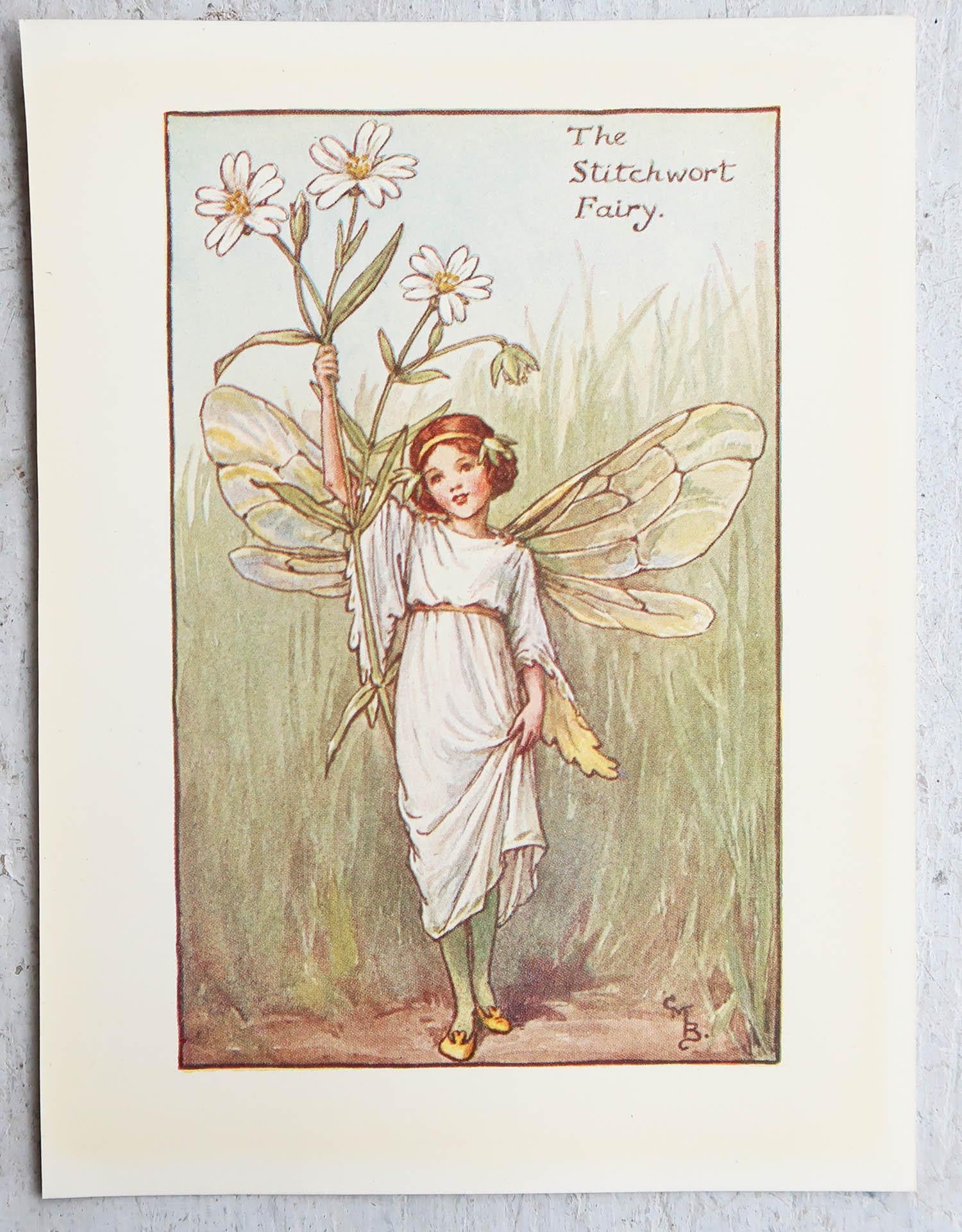 English Set of 6 Original Flower Fairy Prints, circa 1930 For Sale