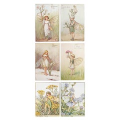 Ensemble de 6 estampes originales de fées des fleurs, vers 1930