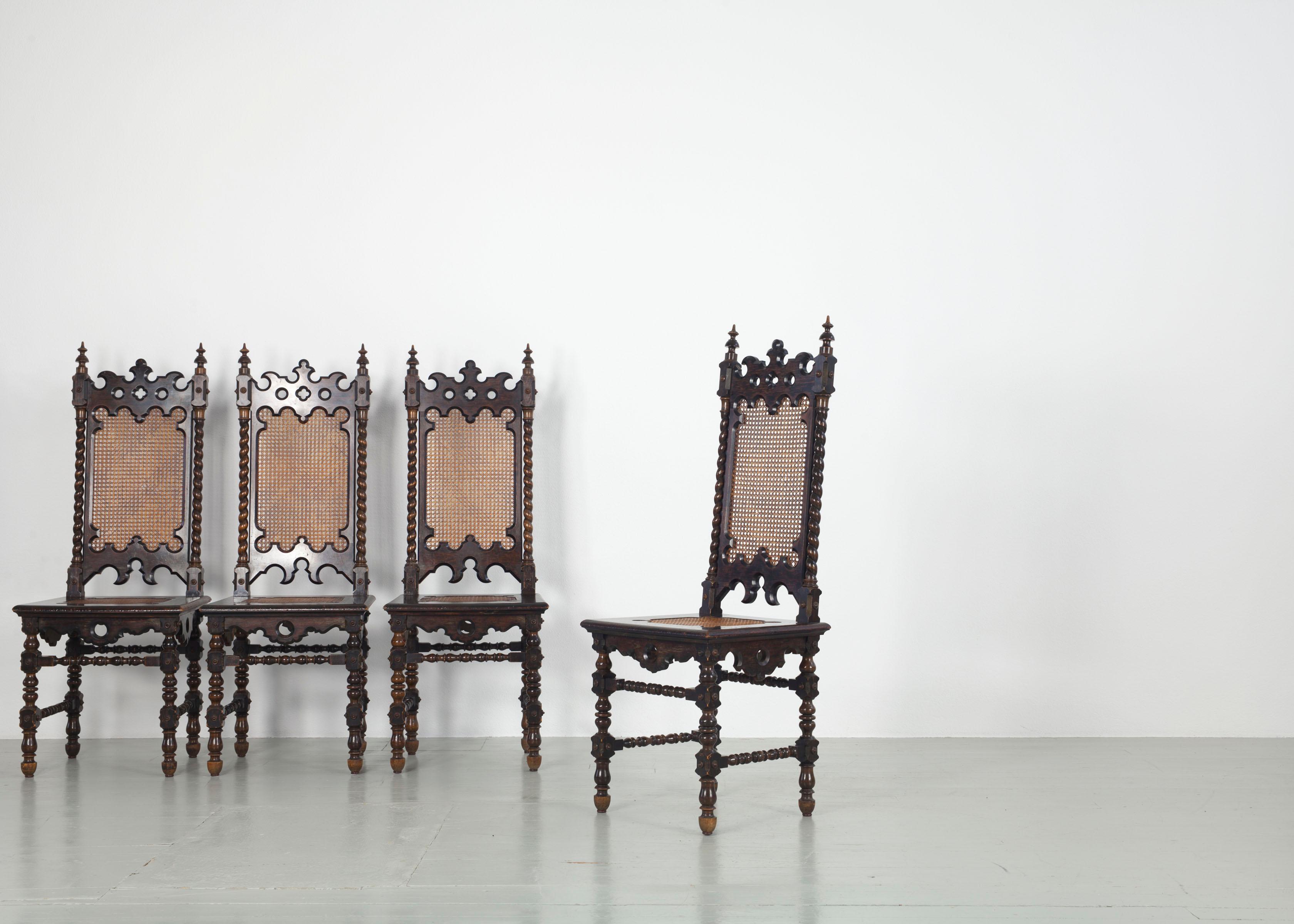 Set of 6 Original Gothic Revival Chairs of the 19th Century For Sale 4