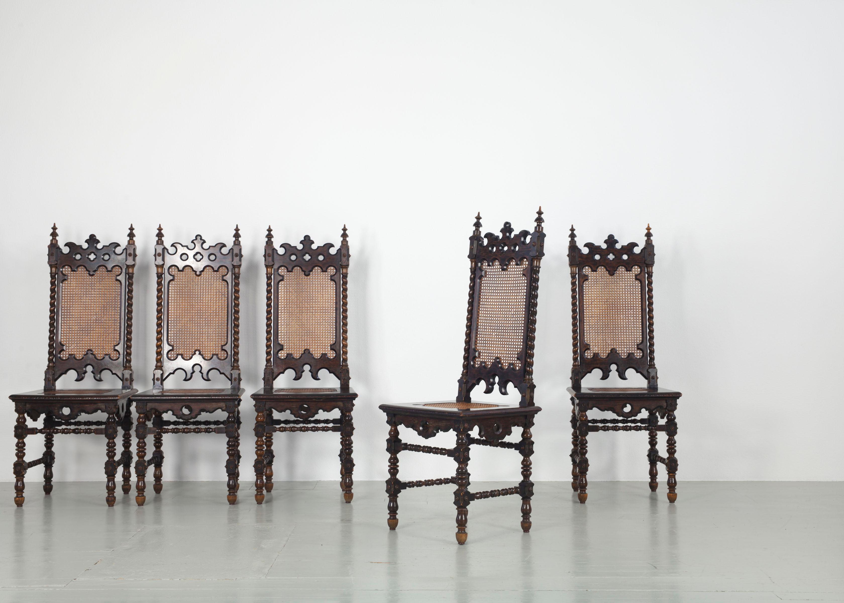 Set of 6 Original Gothic Revival Chairs of the 19th Century For Sale 5