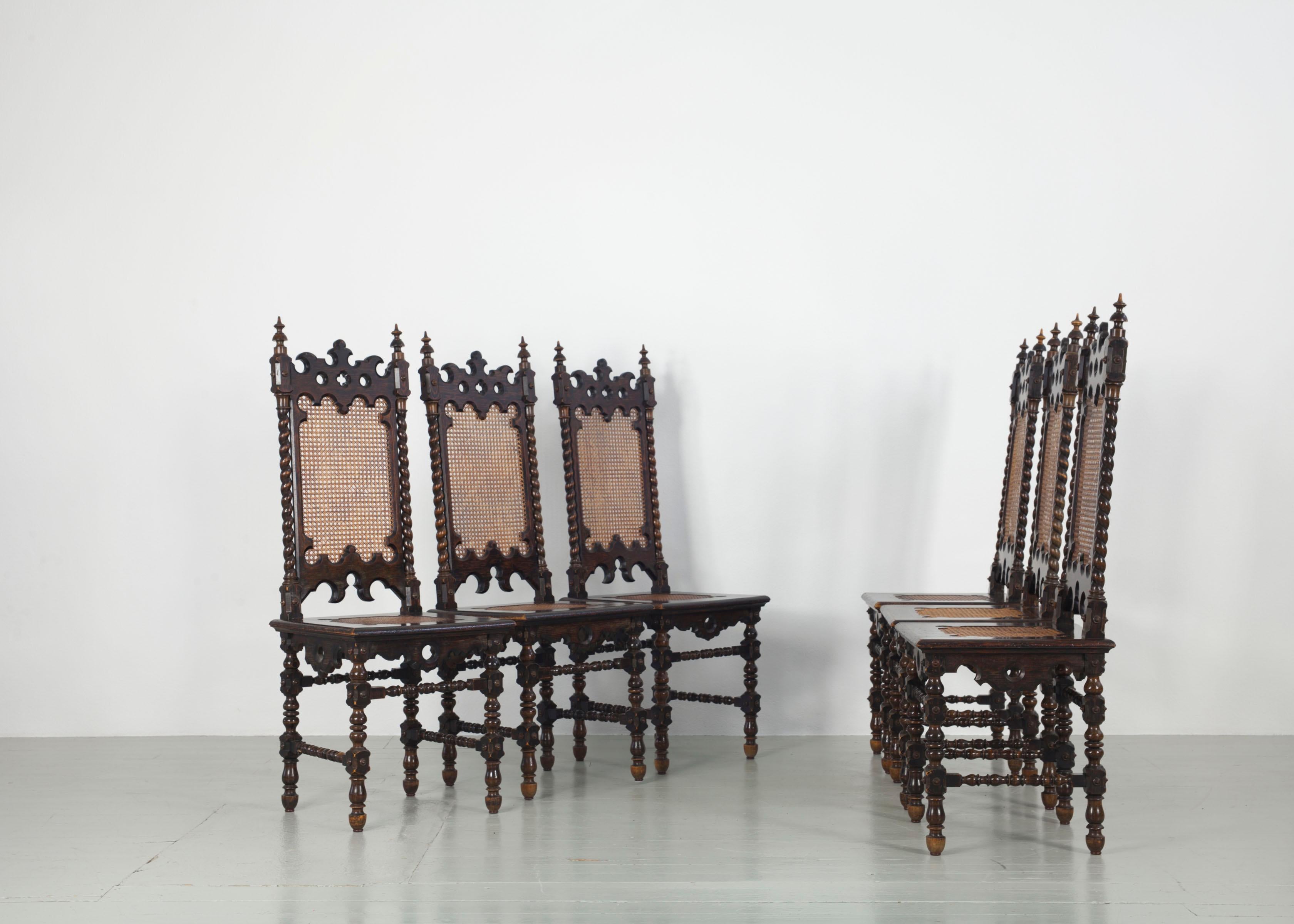 Set of 6 Original Gothic Revival Chairs of the 19th Century For Sale 7