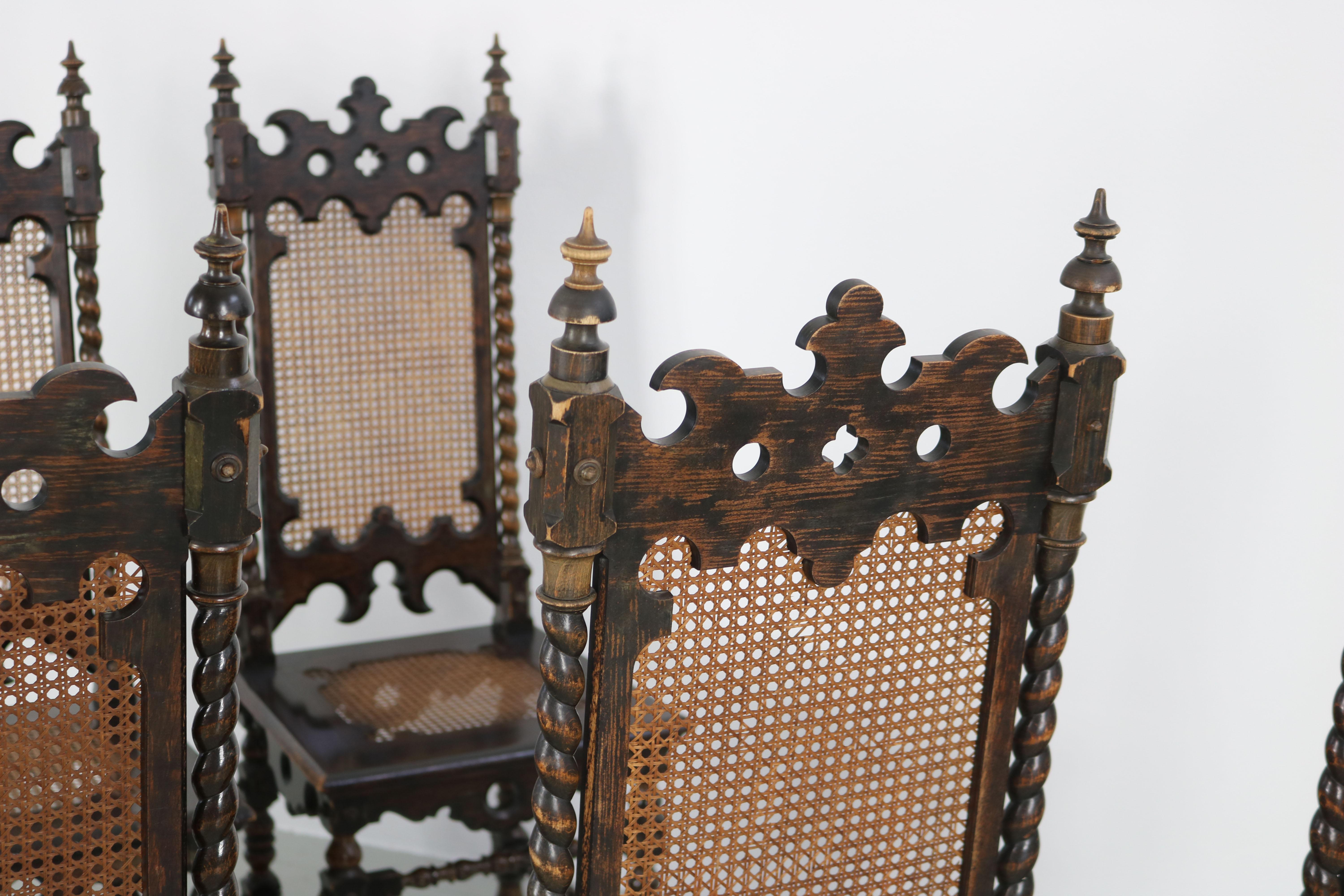 Set of 6 Original Gothic Revival Chairs of the 19th Century For Sale 10