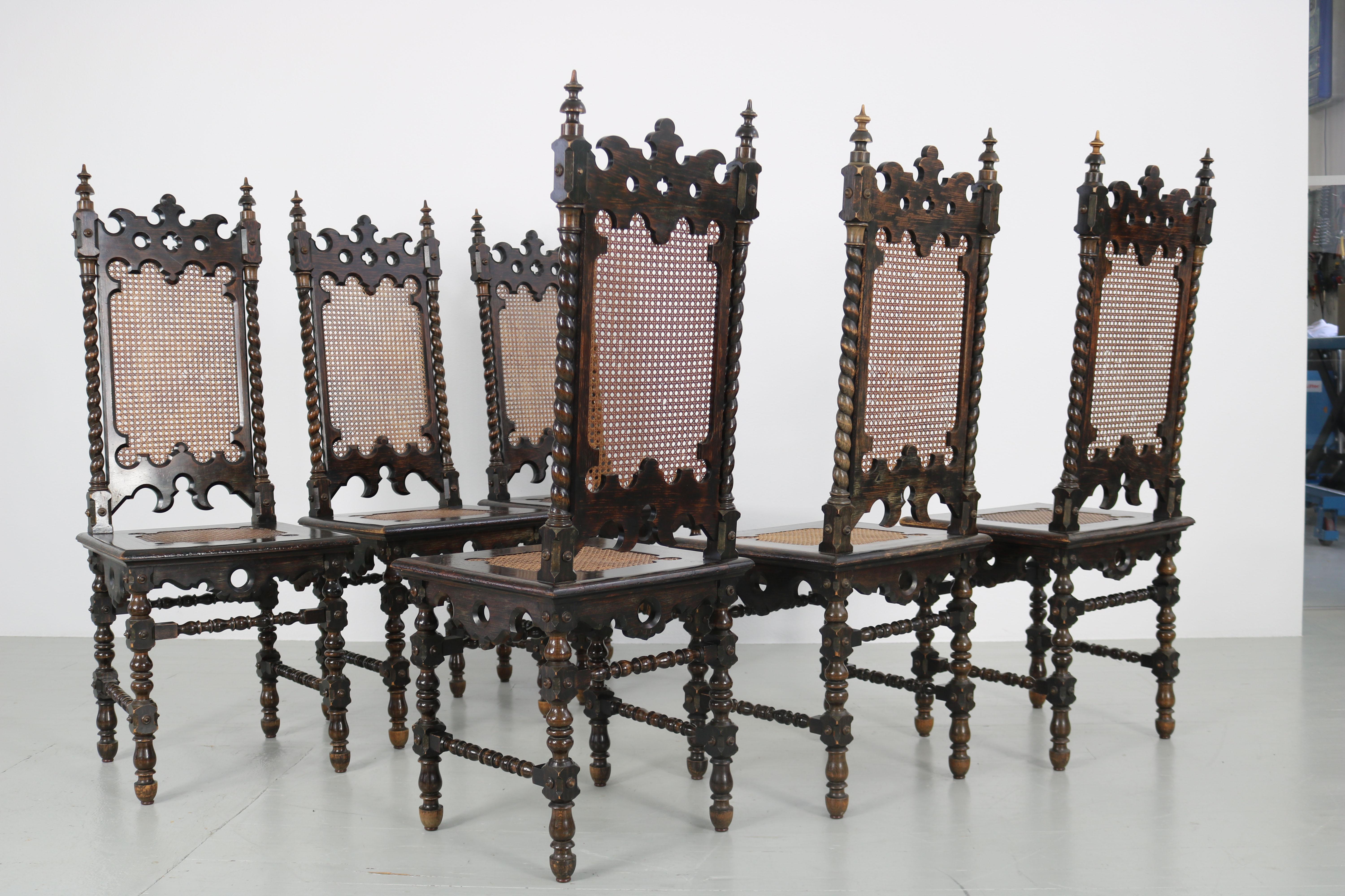 Set of 6 Original Gothic Revival Chairs of the 19th Century For Sale 12