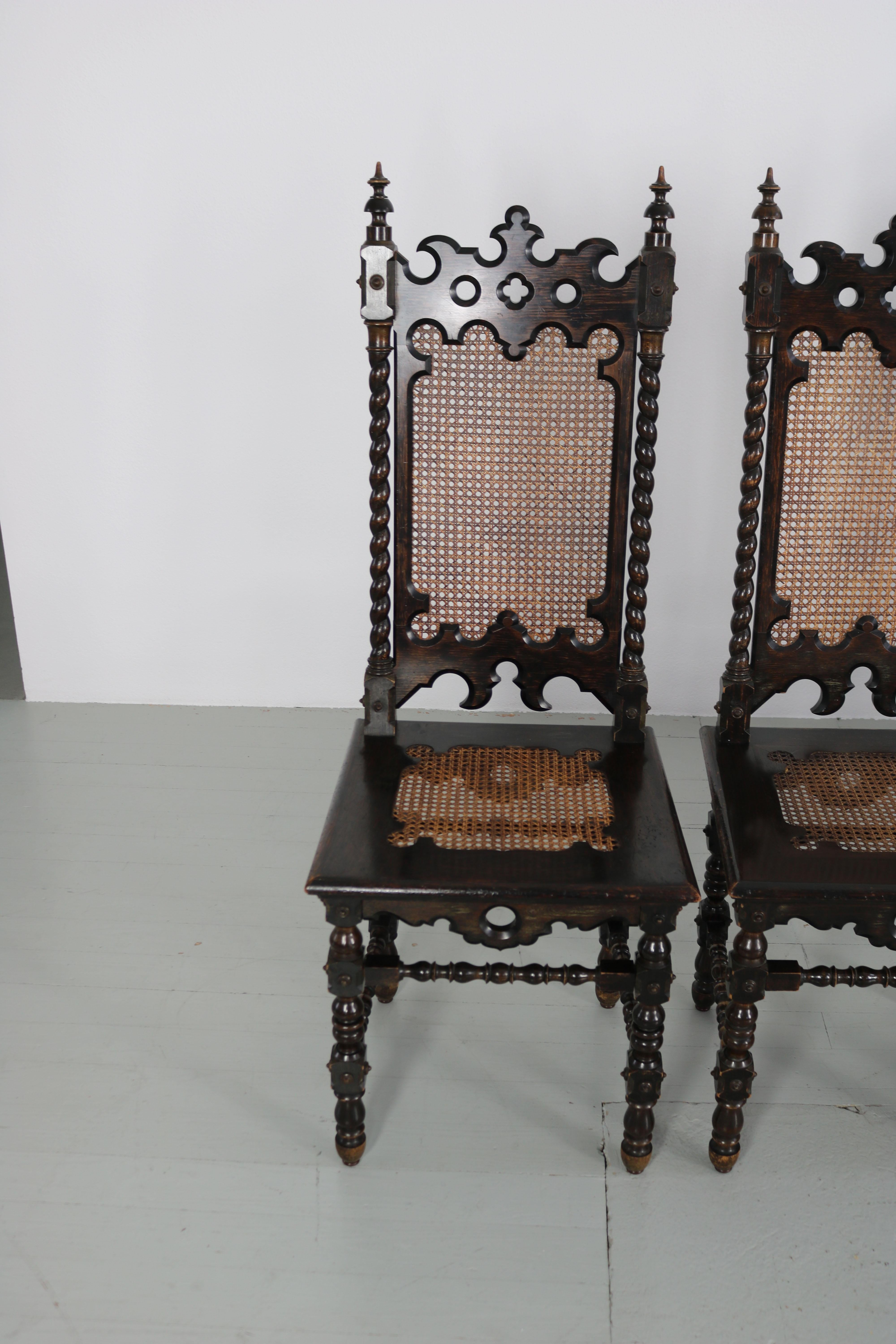 Set of 6 Original Gothic Revival Chairs of the 19th Century For Sale 13