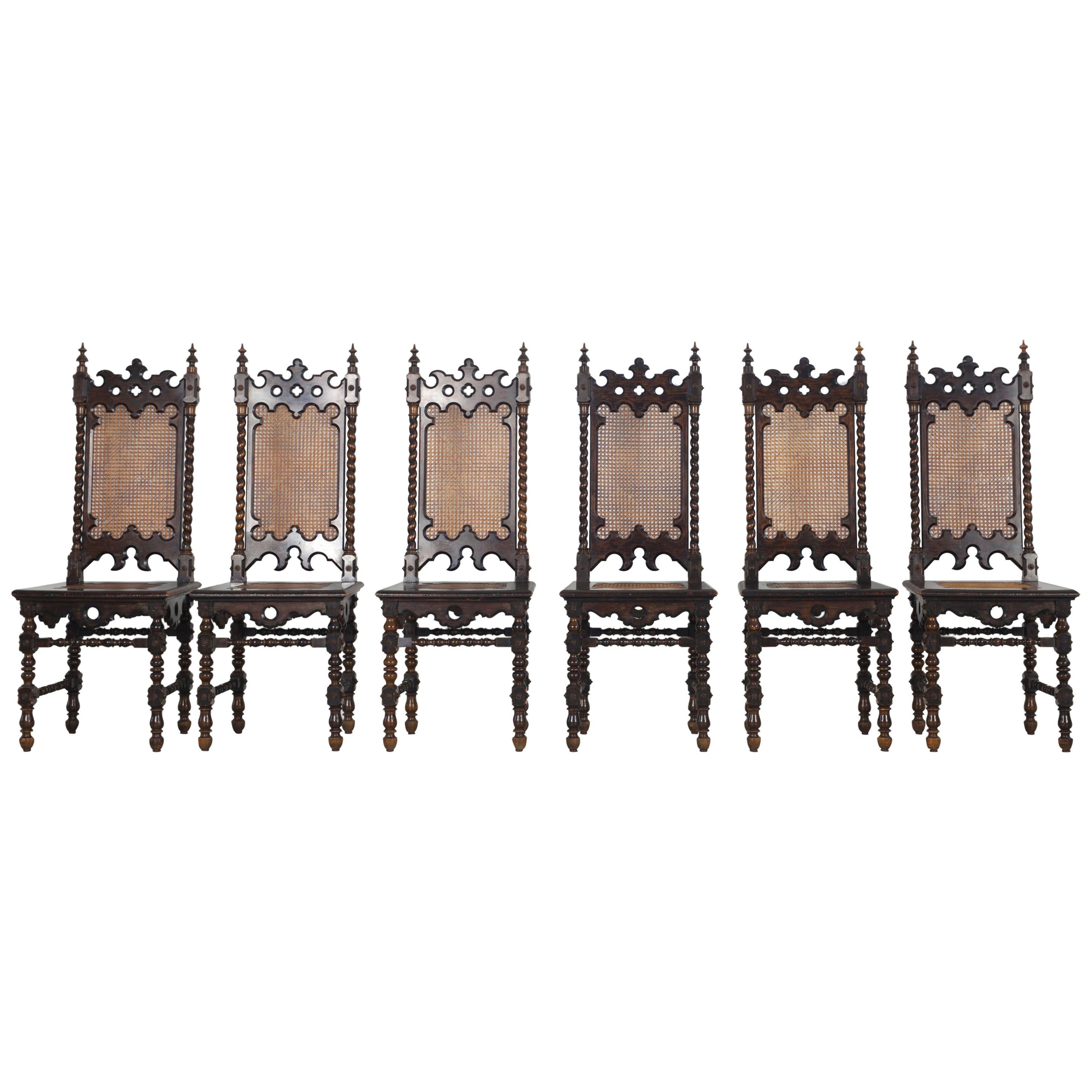 Set of 6 Original Gothic Revival Chairs of the 19th Century