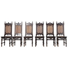 Antique Set of 6 Original Gothic Revival Chairs of the 19th Century