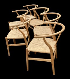 Set of 6 Original Oak Wishbone Chairs by Hans Wegner for Carl Hanson & Son