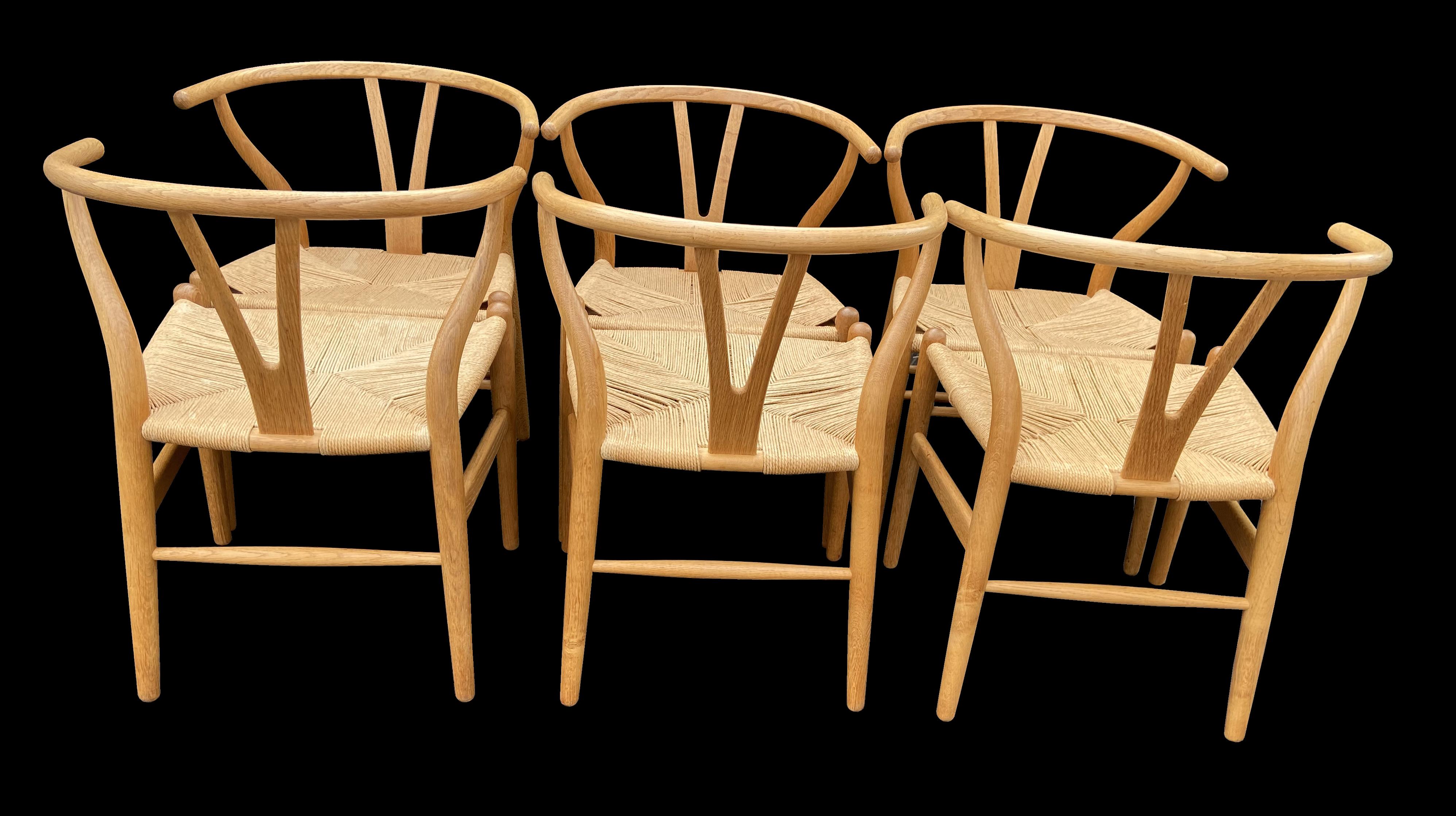 Scandinavian Modern Set of 6 Original Oak Wishbone Chairs by Hans Wegner for Carl Hanson & Son