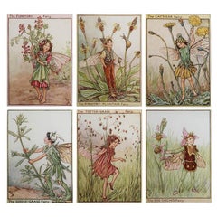 Ensemble de 6 gravures originales de fées fleuries, circa 1930
