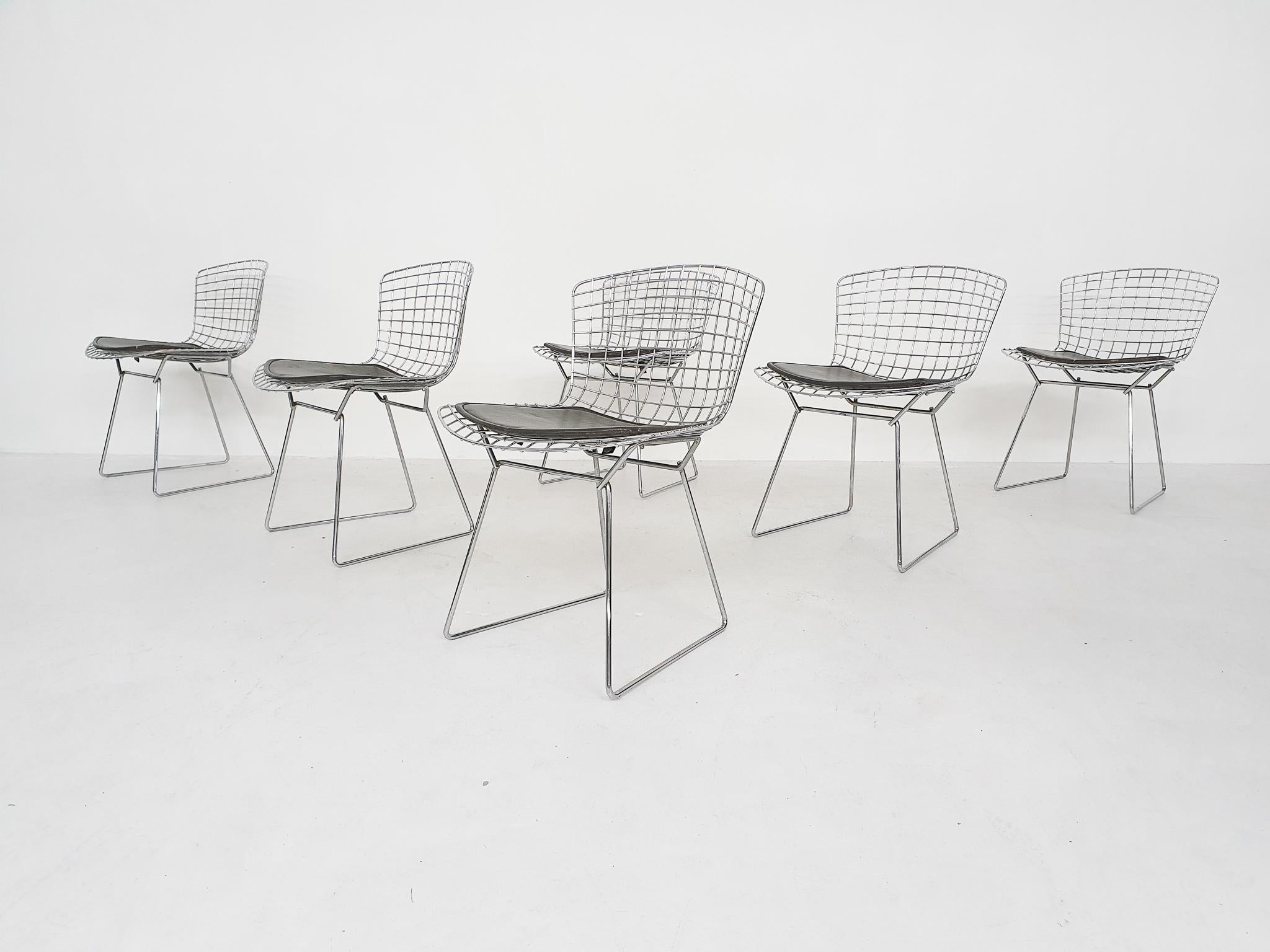 Mid-Century Modern Set of 6 Original Vintage Harry Bertoia for Knoll Wire Dining or Side Chairs
