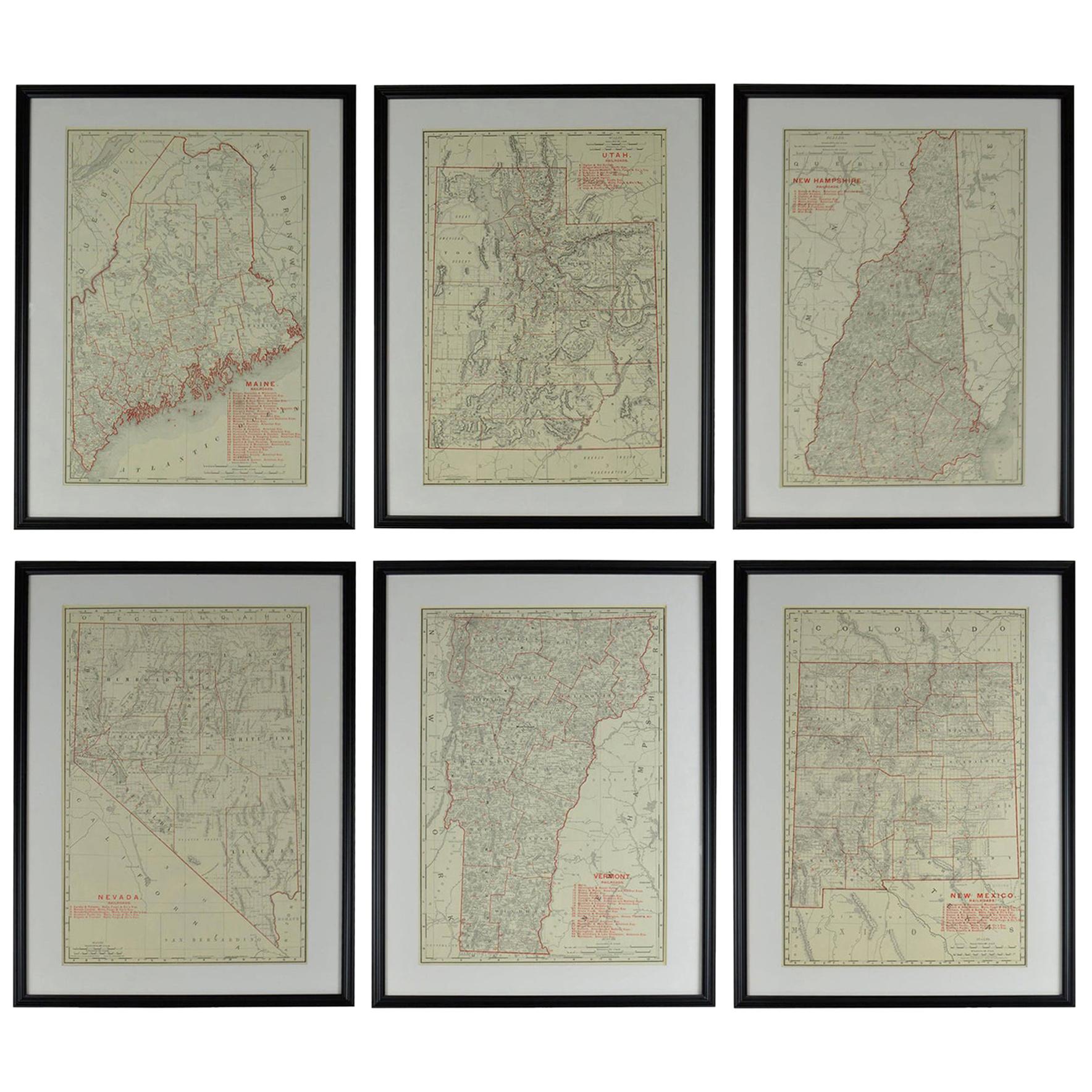 Set of 6 Original Vintage Maps of American States, circa 1900