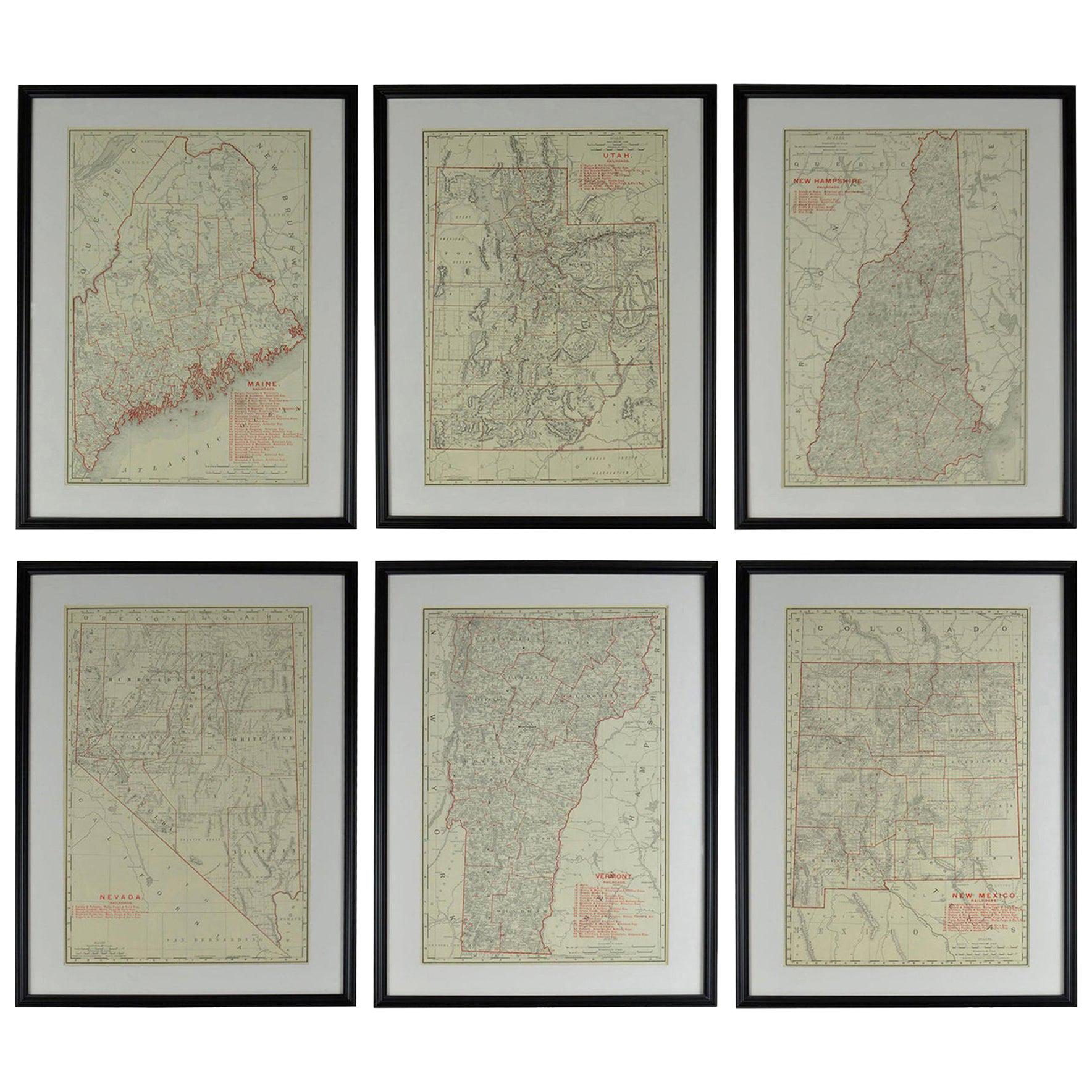 Set of 6 Original Vintage Maps of American States, circa 1900