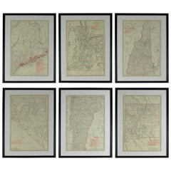 Set of 6 Original Vintage Maps of American States, circa 1900