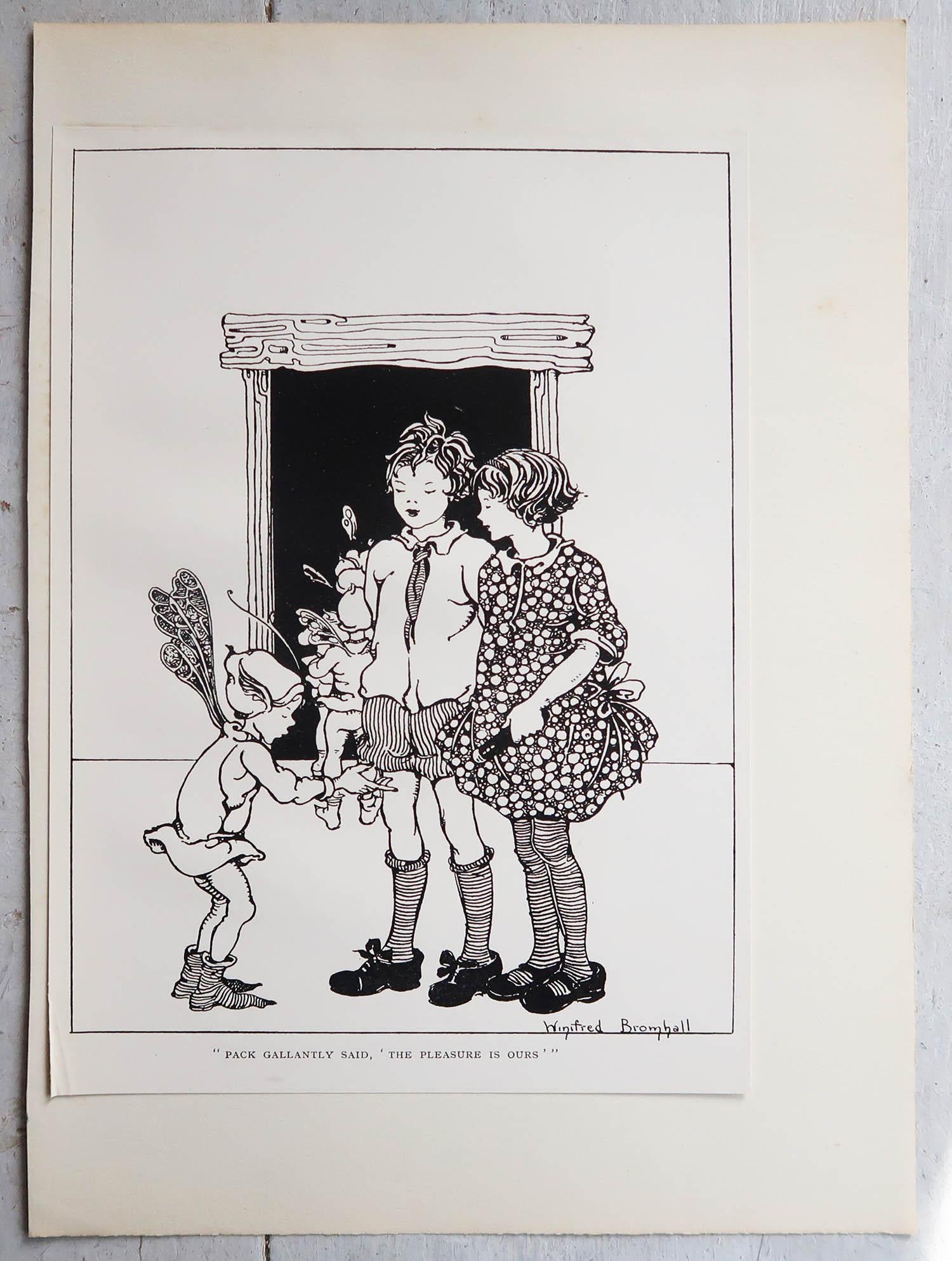Early 20th Century Set of 6 Original Vintage Prints After Winifred Bromhall, Children, Fairies