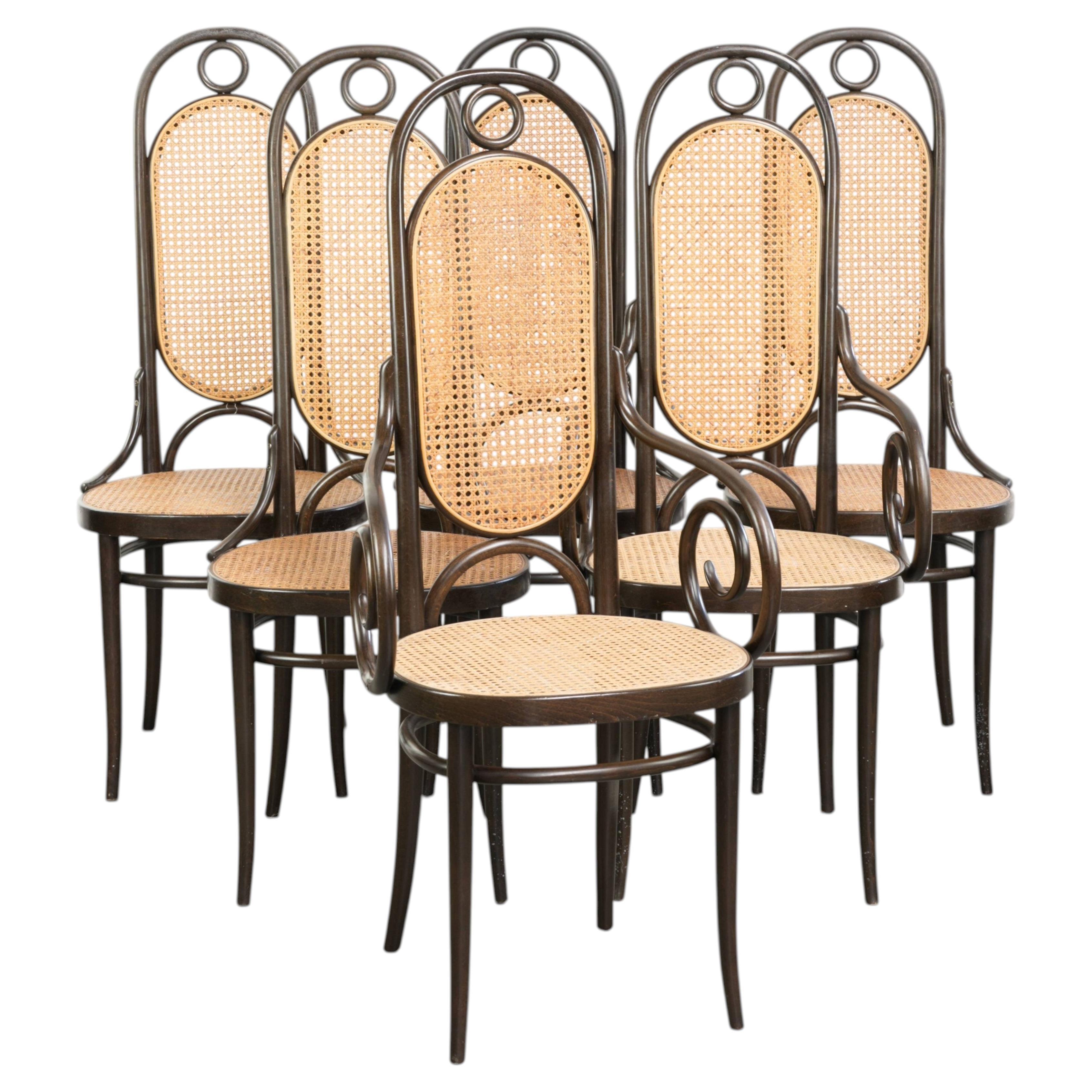 Set of 6 original vintage Thonet chairs model Long John with high back For Sale