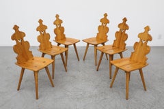 Set of 6 Ornate Tyrolean Style Brutalist Oak Dining Chairs