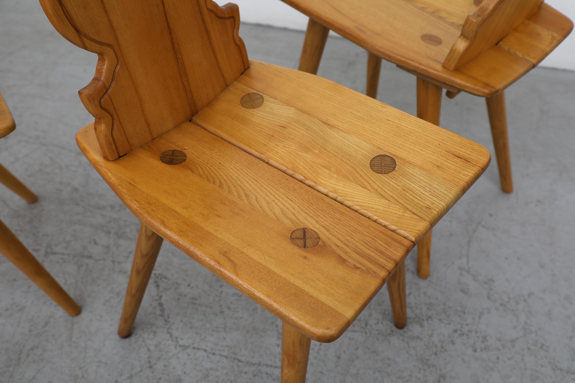 Set of 6 Ornate Tyrolean Style Brutalist Oak Dining Chairs 3
