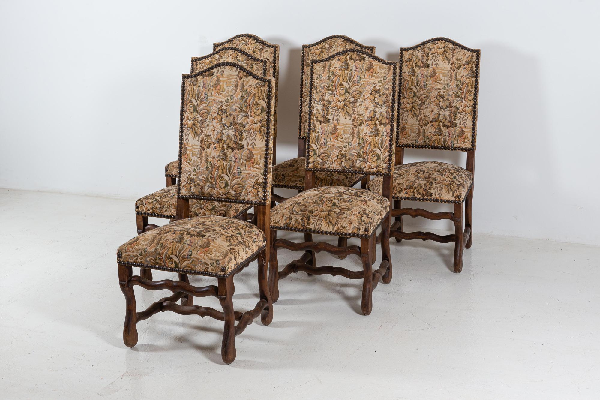 Set of 6 Os De Mouton Beech Tapestry Chairs In Good Condition For Sale In Staffordshire, GB