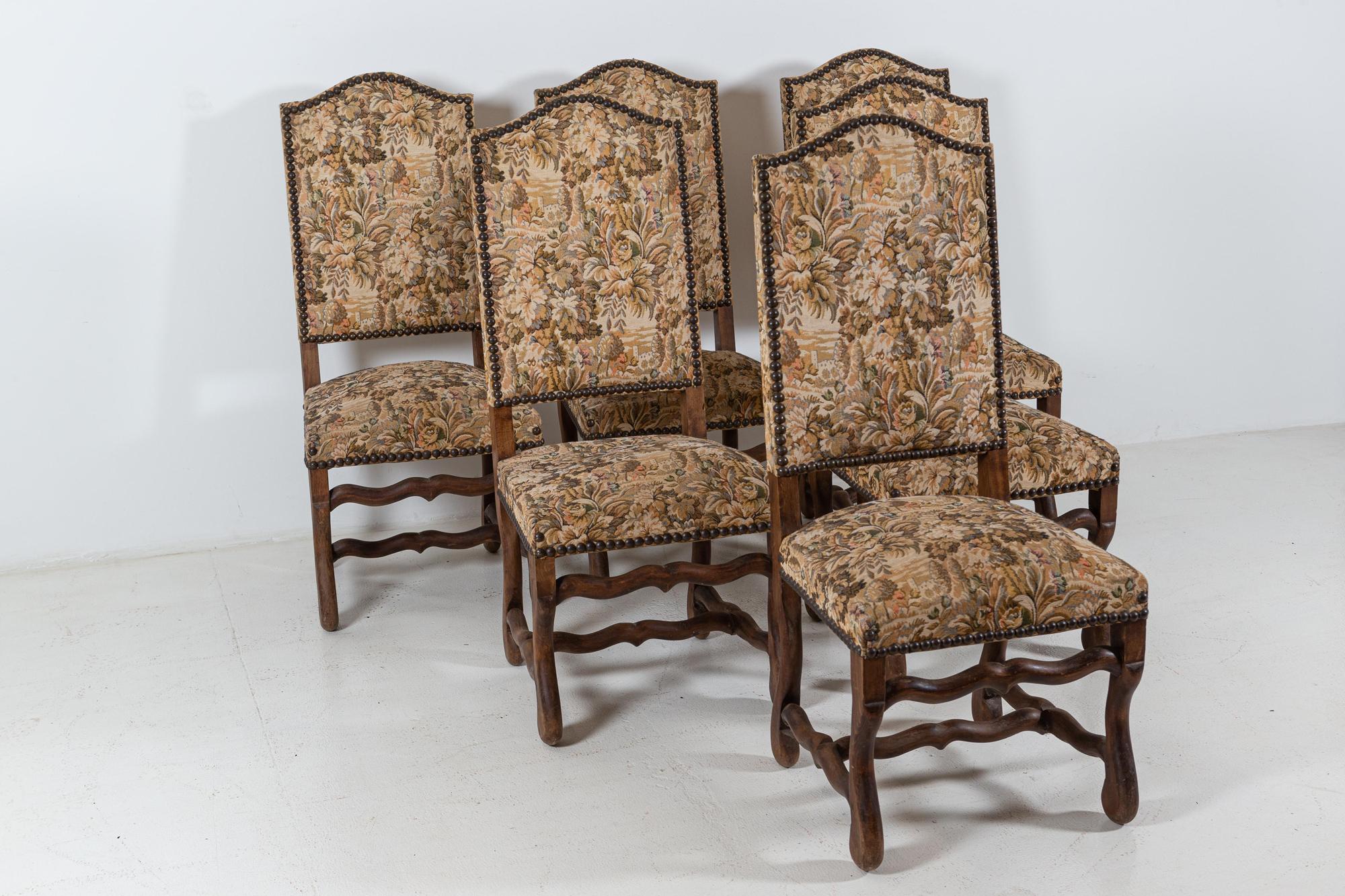 Early 20th Century Set of 6 Os De Mouton Beech Tapestry Chairs For Sale