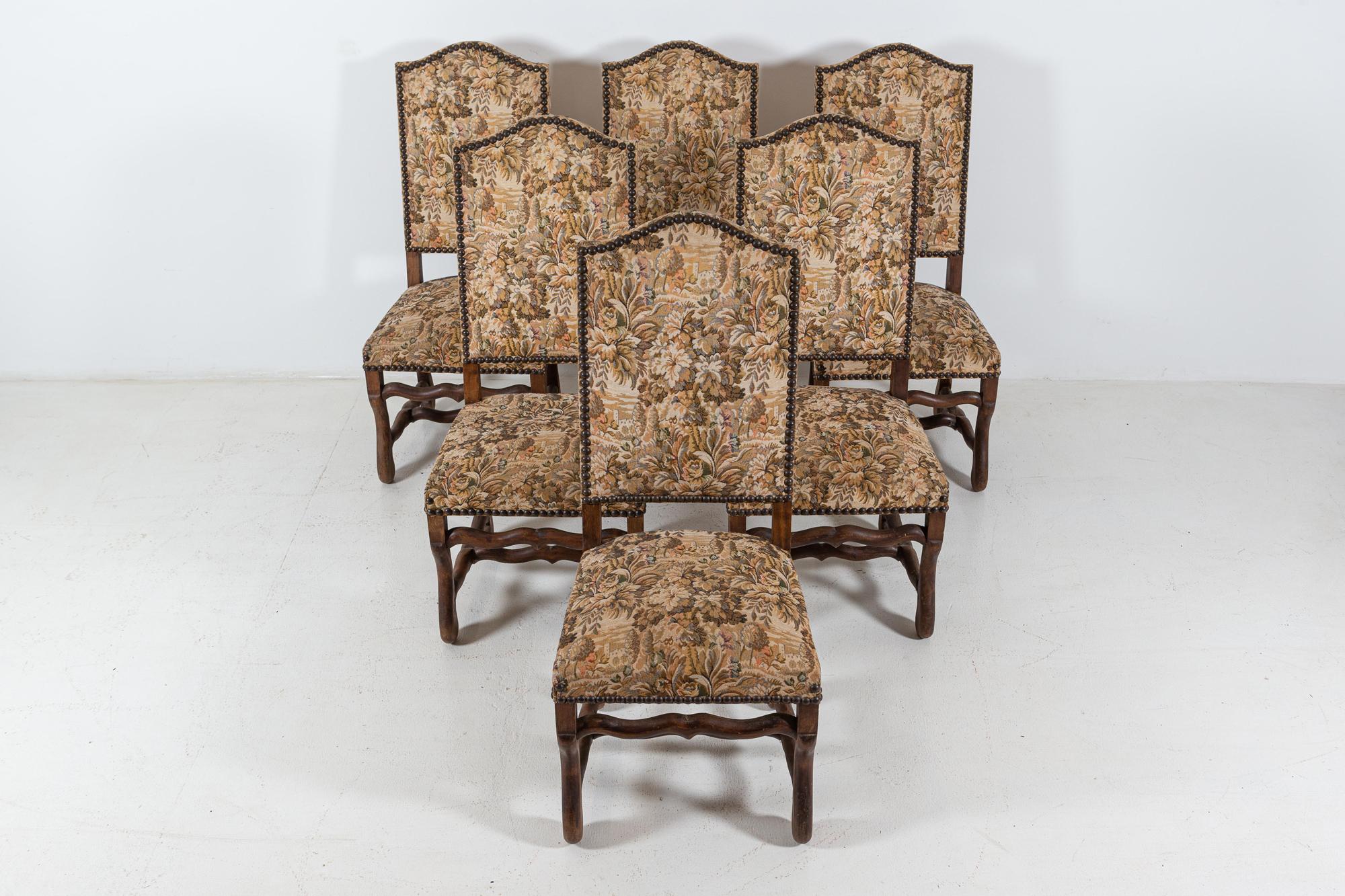 Set of 6 Os De Mouton Beech Tapestry Chairs For Sale 1