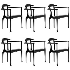 Satz von 6 Oscar Tusquets Mid-Century Modern Black Gaulino Spanish Easy Chairs