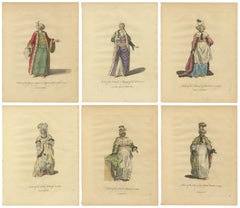 Set of 6 Ottoman Costume Prints, Hand-Colored Engravings, 1767