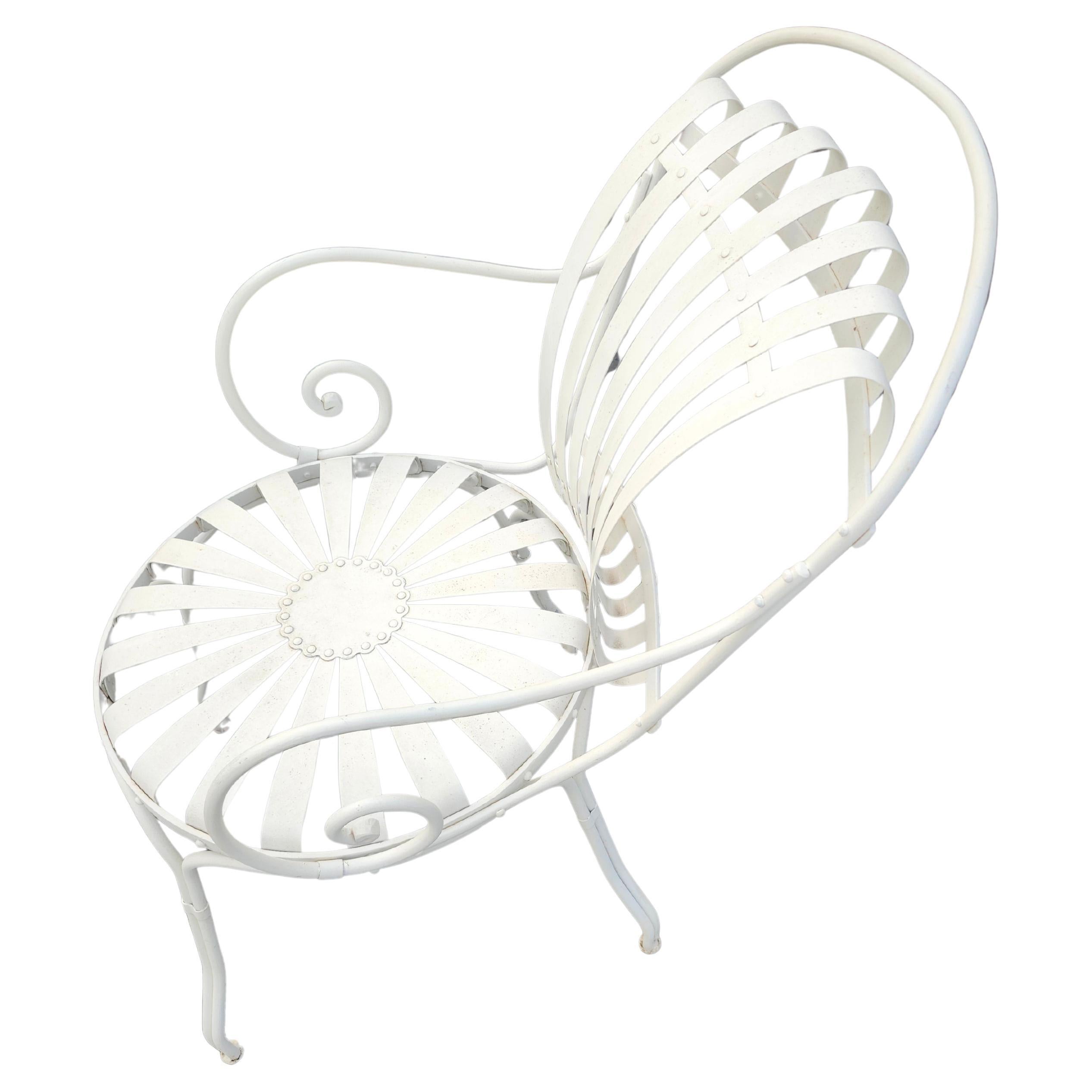 Set of 6 Outdoor Sunburst Spring Iron Garden Dining Arm Chairs by Francois Carre For Sale 2