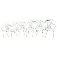Set of 6 Outdoor Sunburst Spring Iron Garden Dining Arm Chairs by Francois Carre