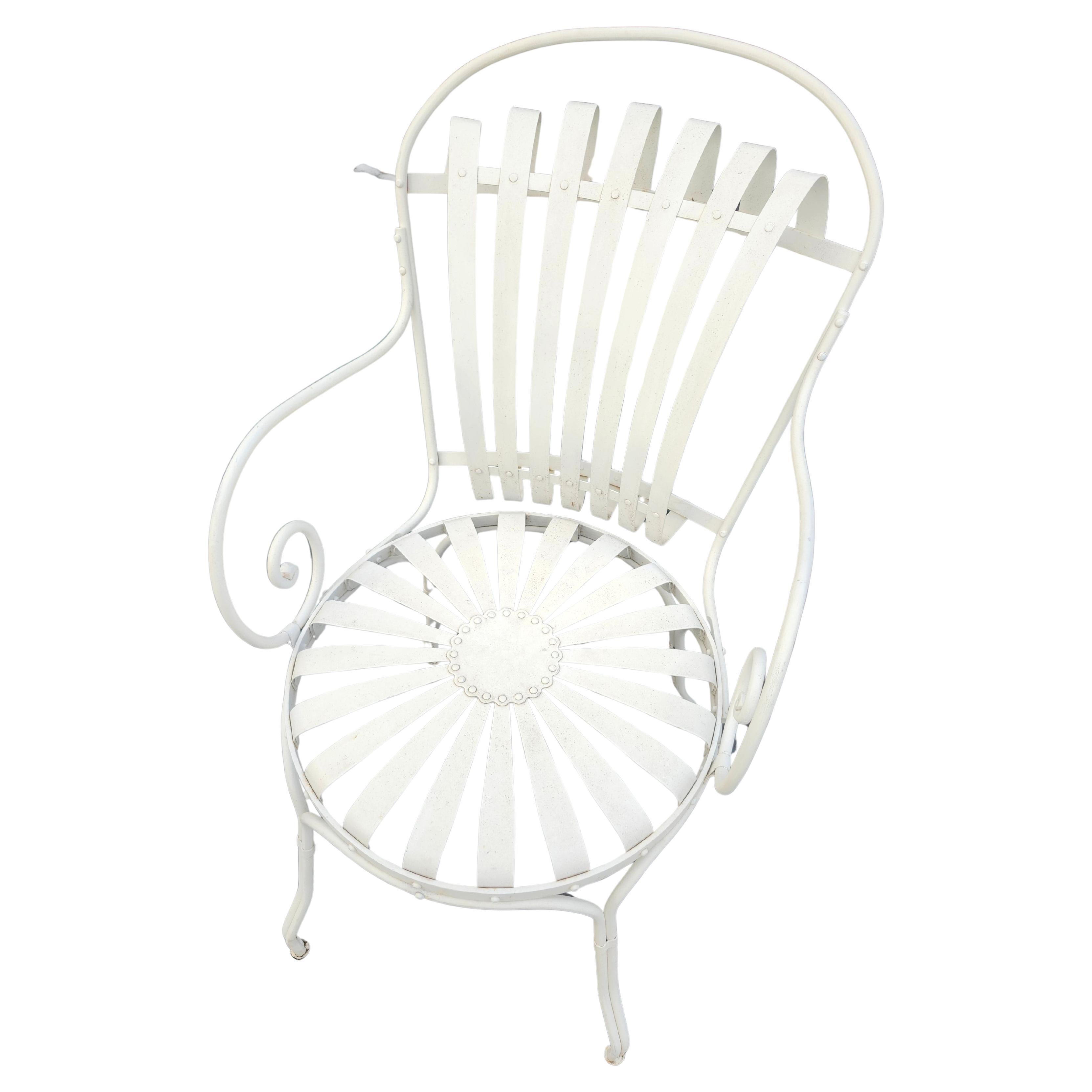 Set of 6 Outdoor Sunburst Spring Iron Garden Dining Arm Chairs by Francois Carre In Good Condition For Sale In Port Jervis, NY