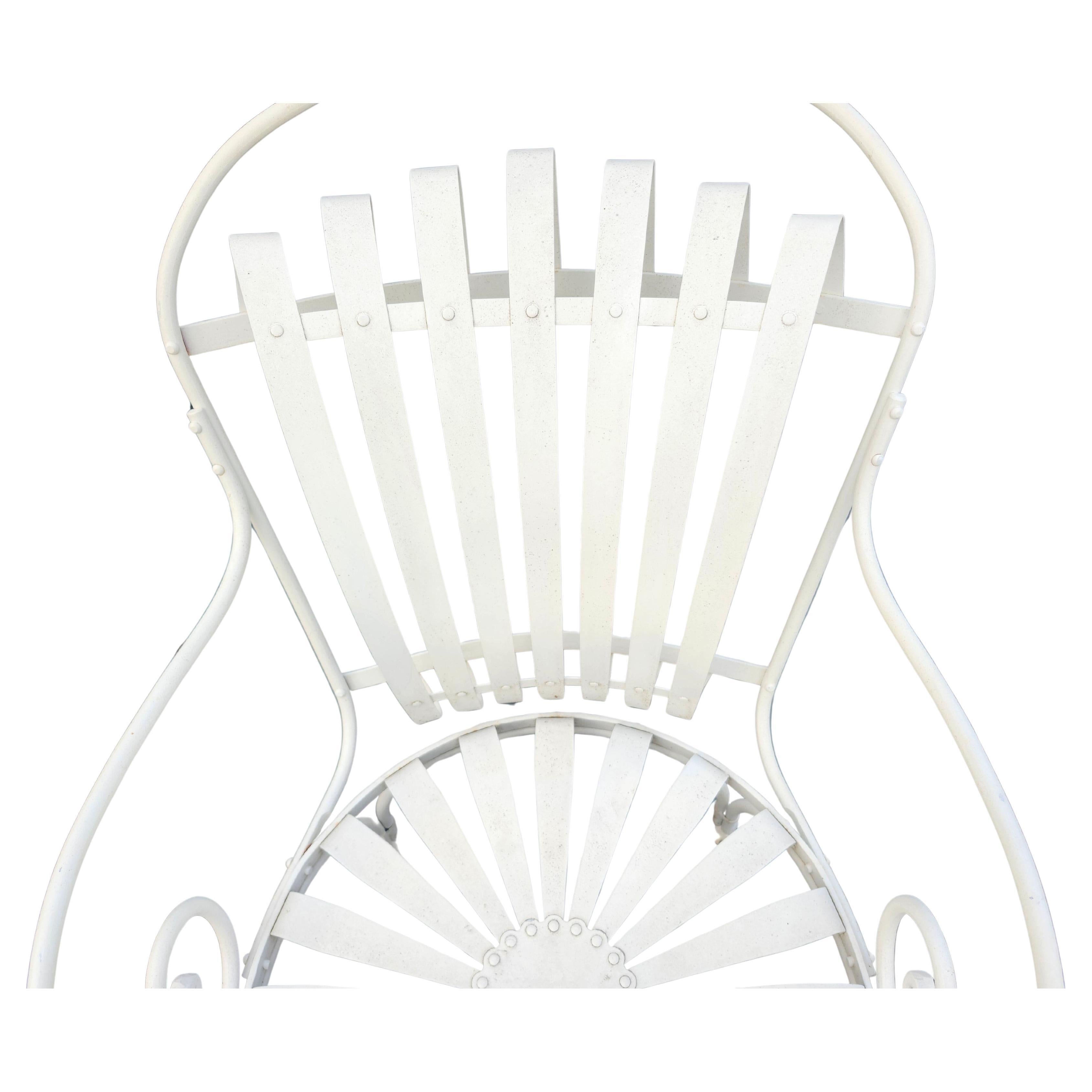 Steel Set of 6 Outdoor Sunburst Spring Iron Garden Dining Arm Chairs by Francois Carre For Sale