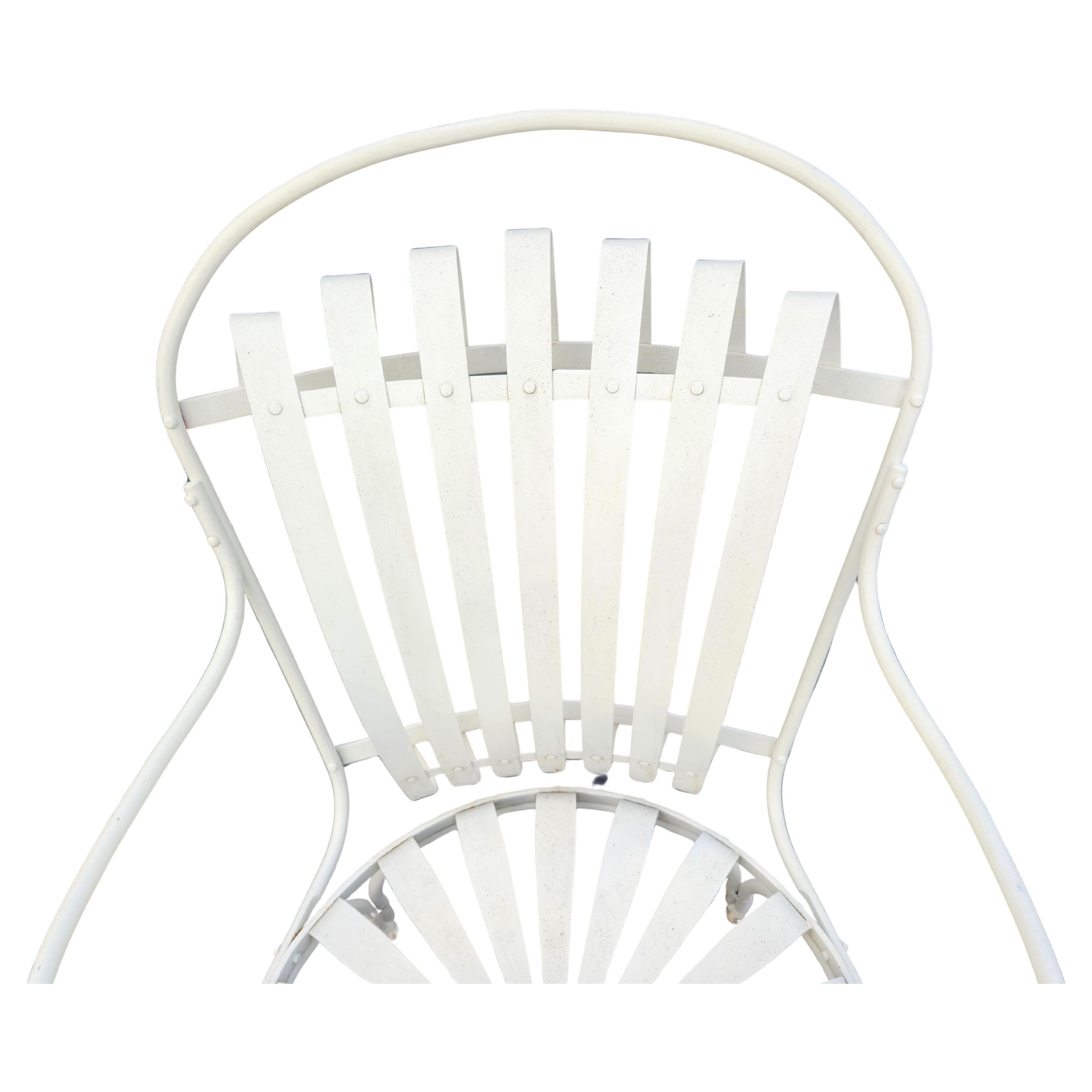 Set of 6 Outdoor Sunburst Spring Iron Garden Dining Arm Chairs by Francois Carre For Sale 1