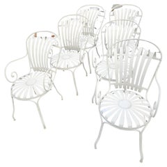 Set of 6 Outdoor Sunburst Spring Iron Garden Dining Arm Chairs by Francois Carre