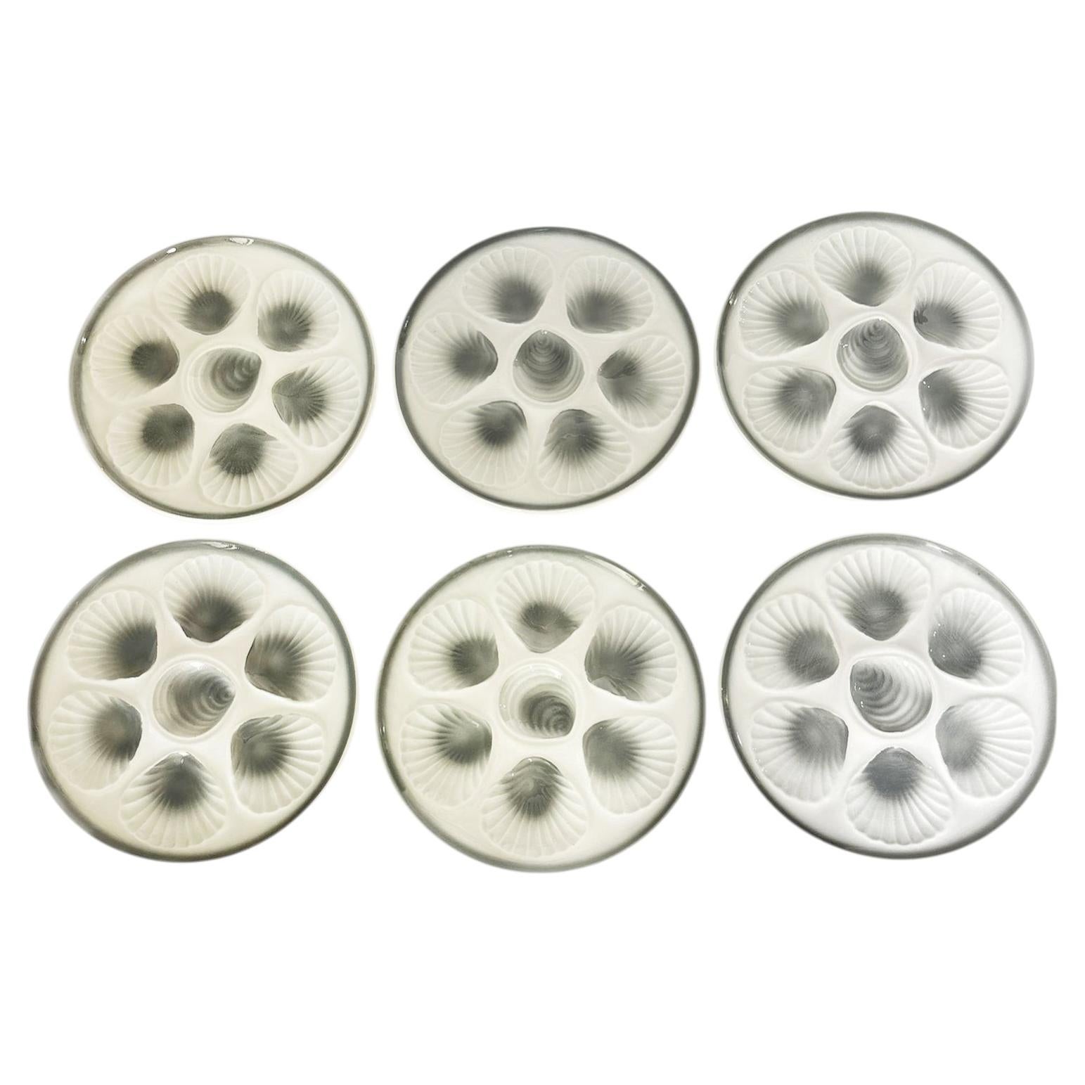 Set of 6 Oyster Plates in Ceramic, France, 1970s