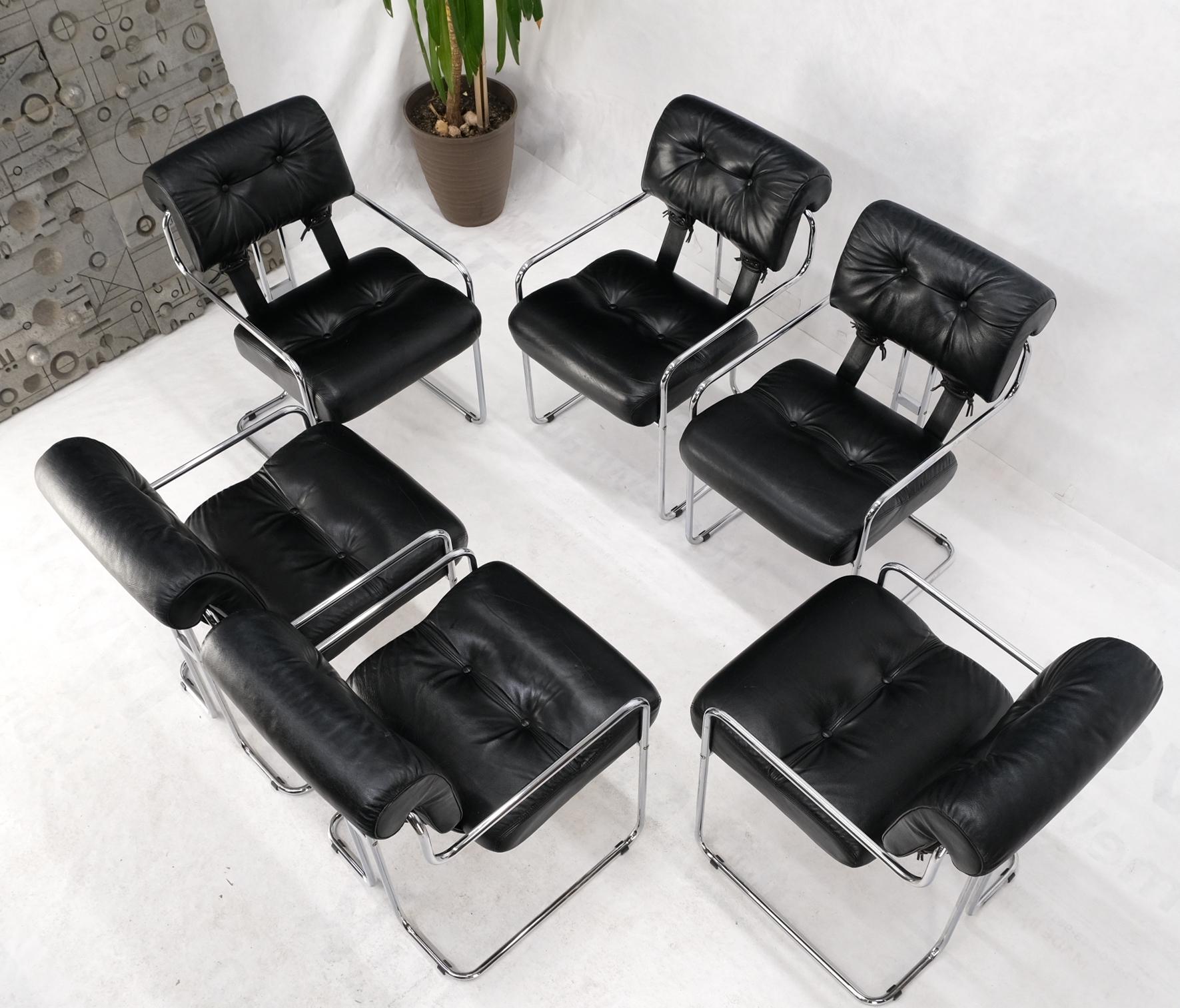 Set of 6 Pace Chrome Tubular Frame Black Tucroma Dining Sling Seats Chairs Mint 8