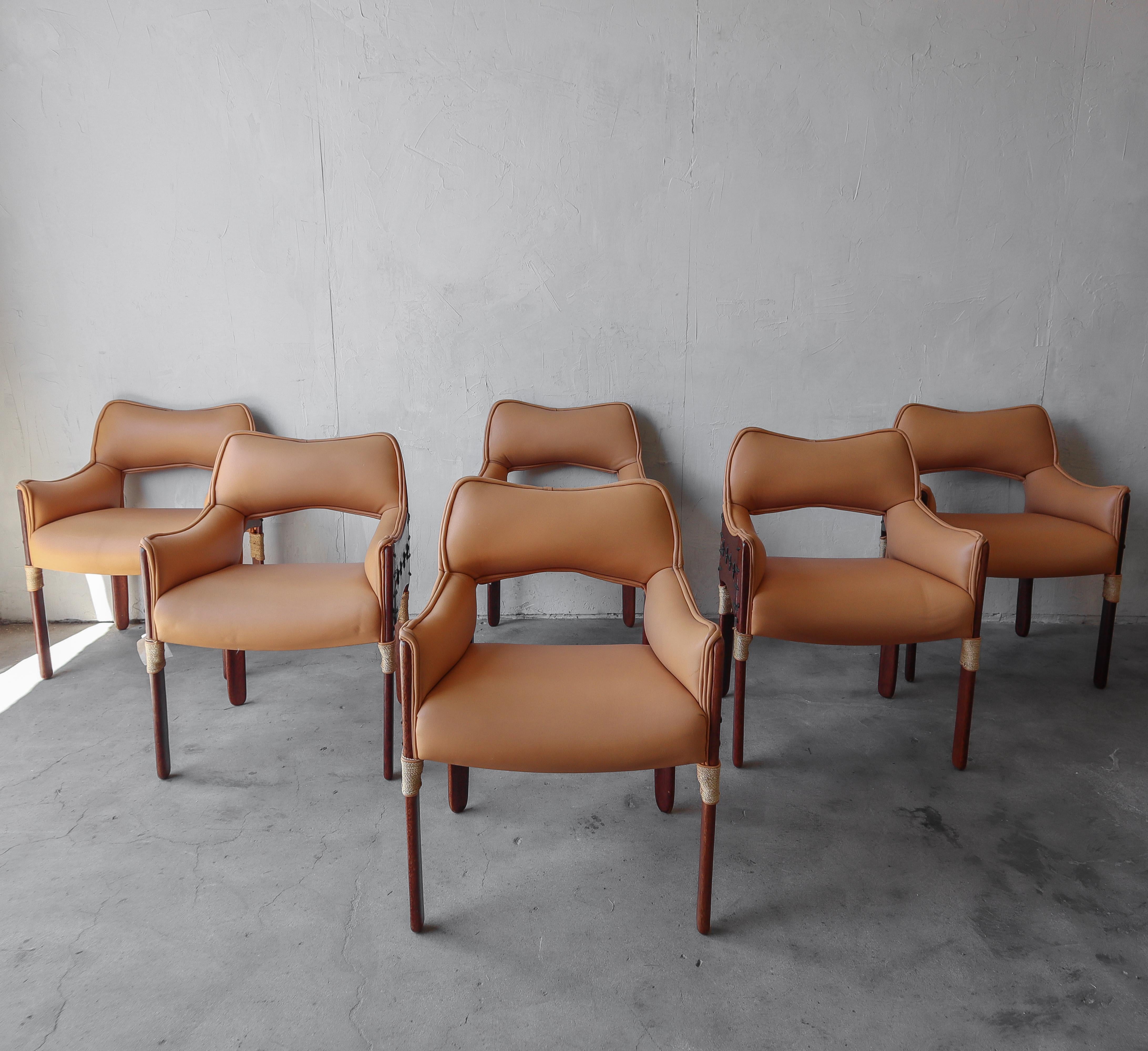 Set of Six Palm Wood Armchairs by Pacific Green, Australia, 1990s at